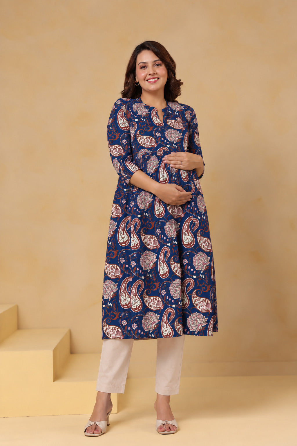 Indigo Kalamkari Buta Cotton Maternity - Nursing Kurti
