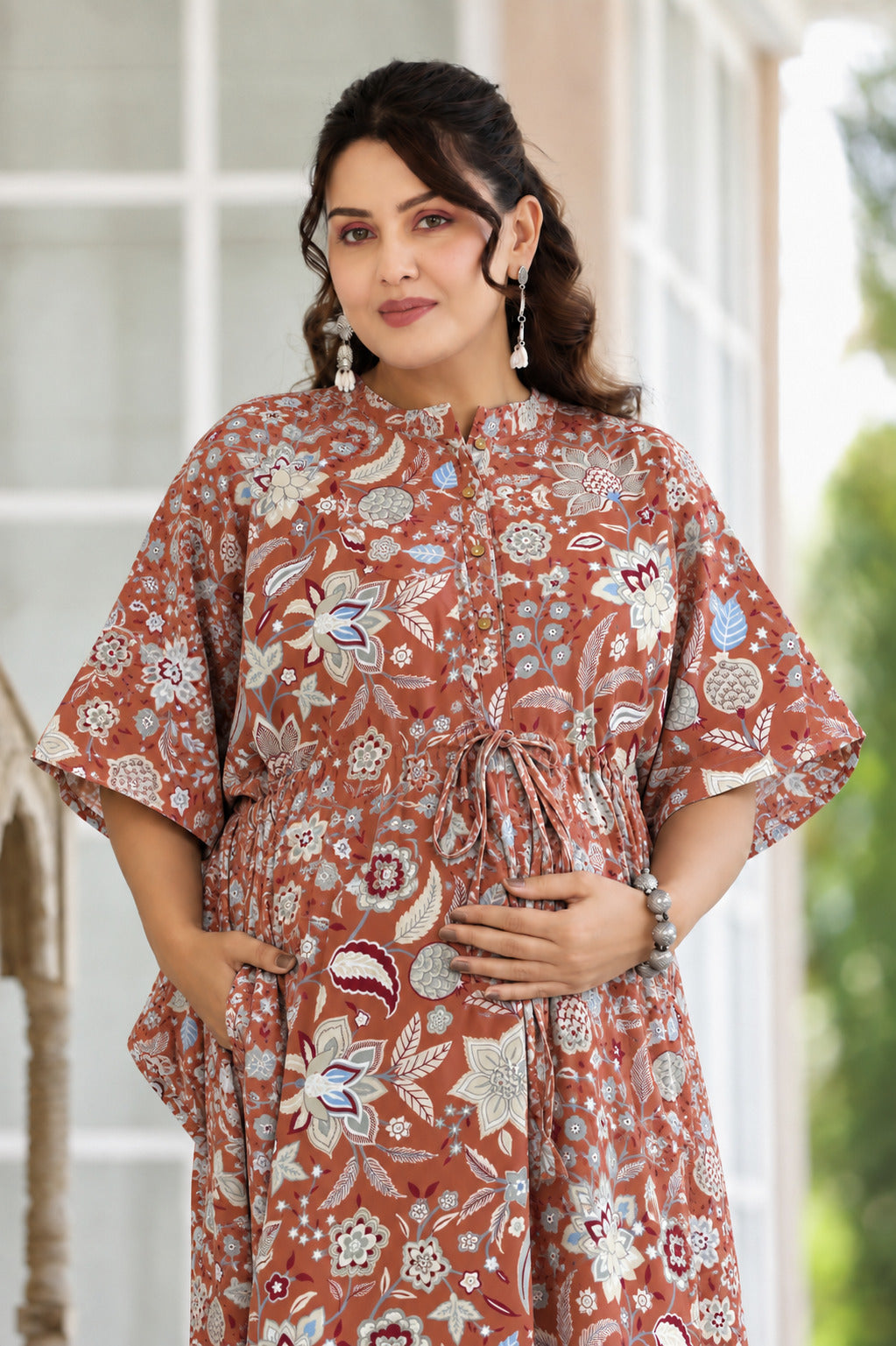 Rustic Petals Cotton Maternity - Nursing Kaftan ( One-Size )