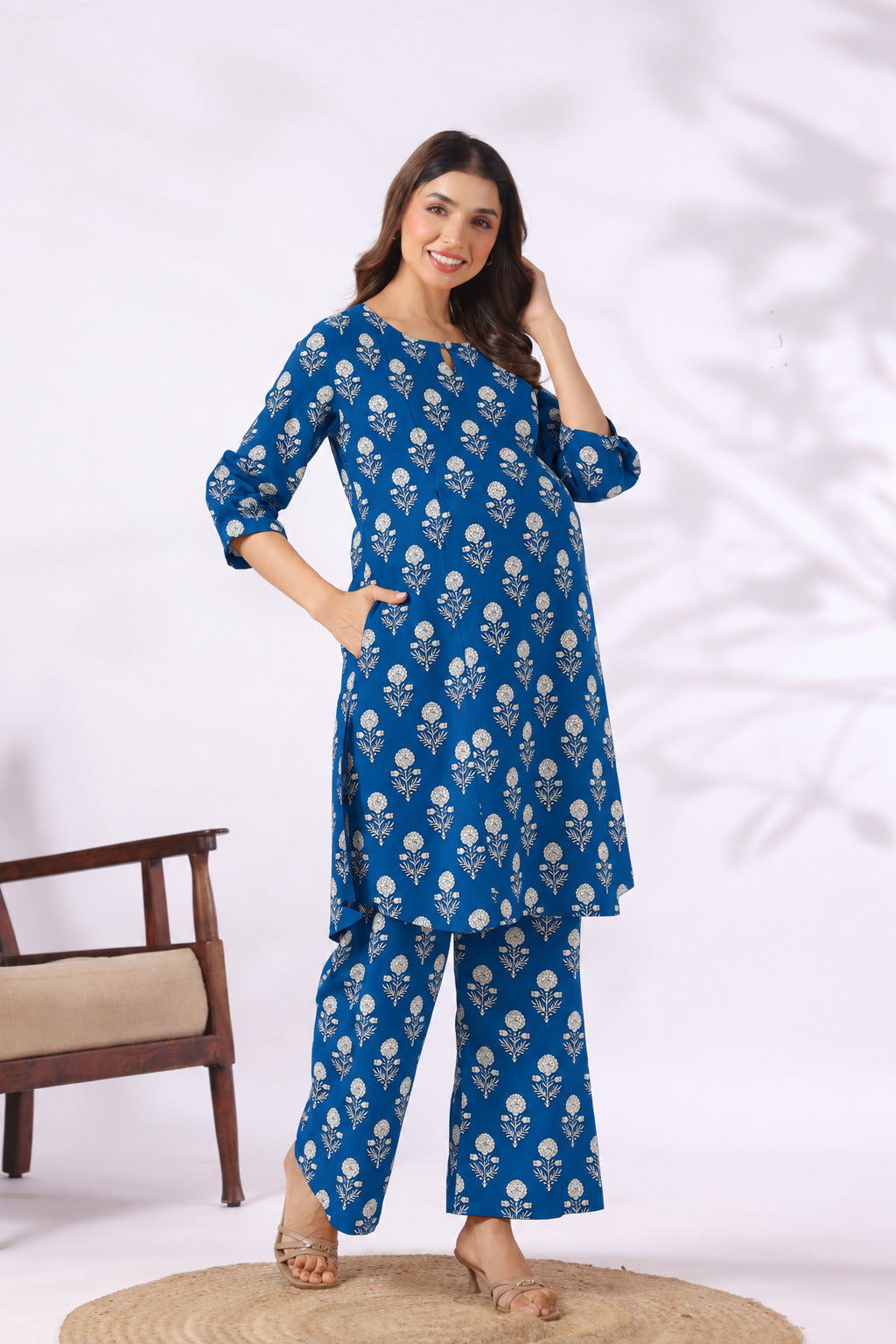 Indigo Blossom Cotton Maternity - Nursing Co-ord Set