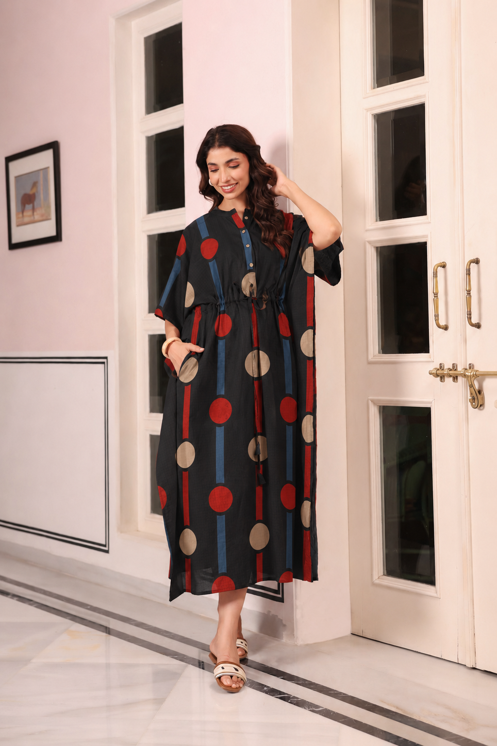 Black Geometric Ajrakh Cotton Kaftan ( One-Size )