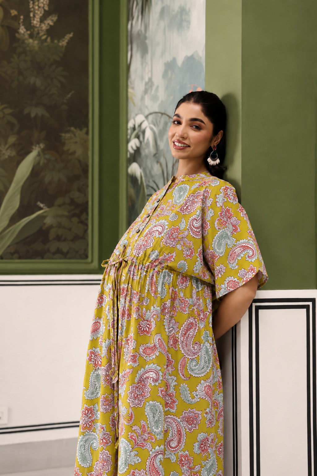 Sunburst Paisley Cotton Maternity - Nursing Kaftan ( One-Size )