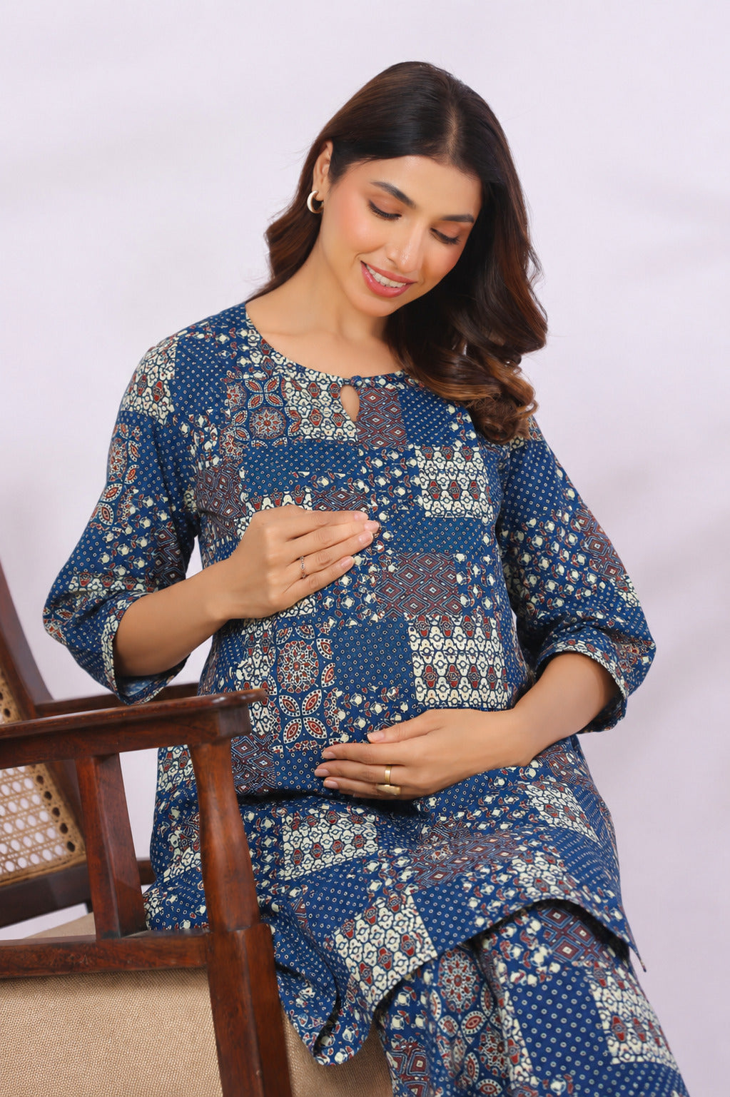Indigo Katha Cotton Maternity - Nursing Co-ord Set