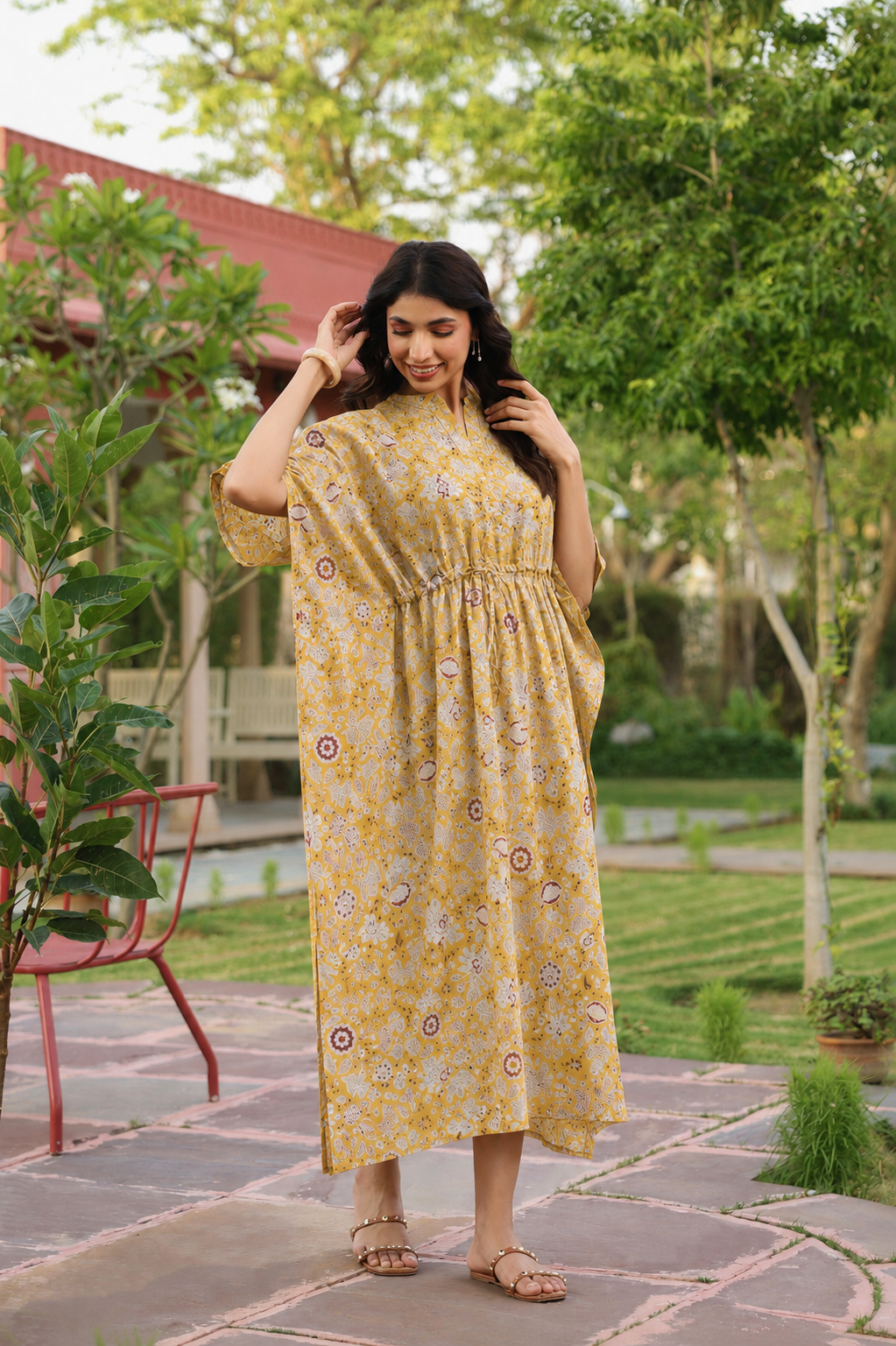 Wildflower Gold Cotton Kaftan ( One-Size )