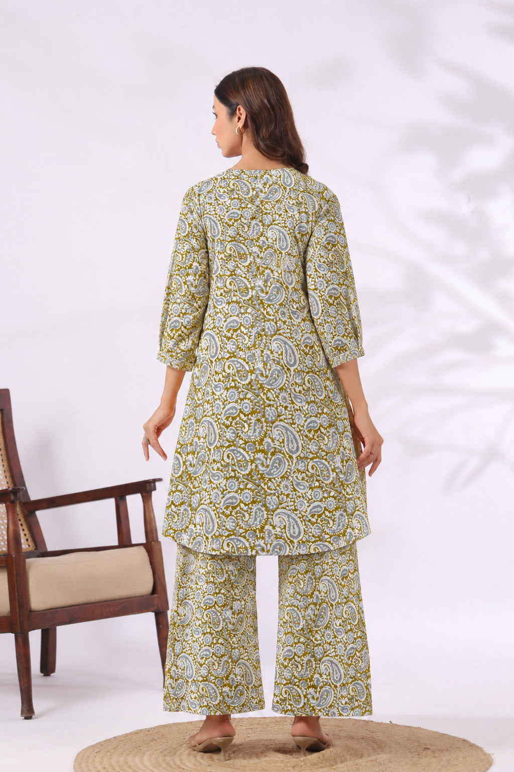 Olive Paisley Cotton Maternity - Nursing Co-ord Set
