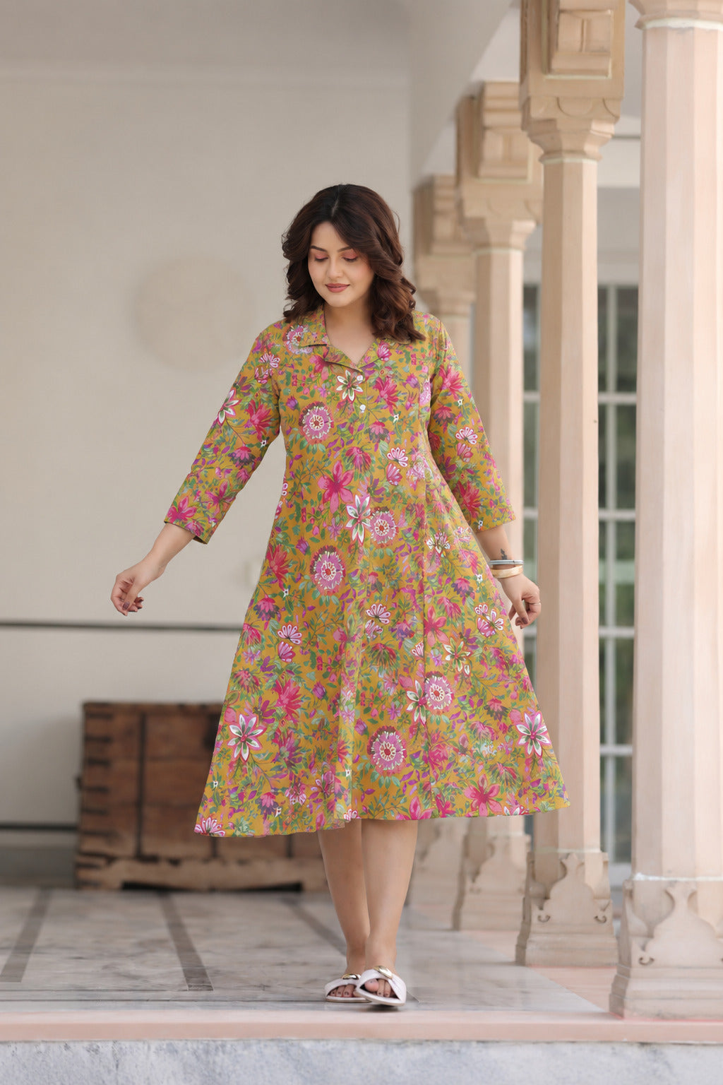 Sunshine Floral Cotton Maternity - Nursing Dress