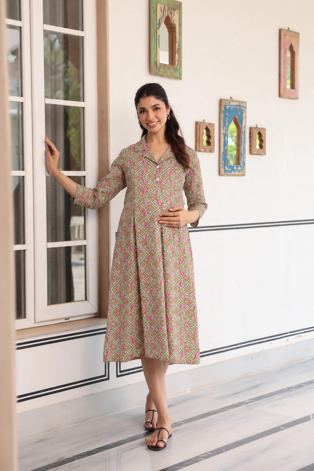 Roseleaf Paisley Cotton Maternity - Nursing Dress