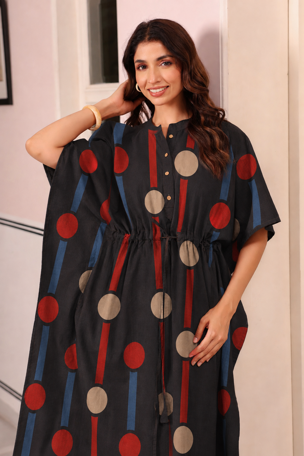 Black Geometric Ajrakh Cotton Kaftan ( One-Size )