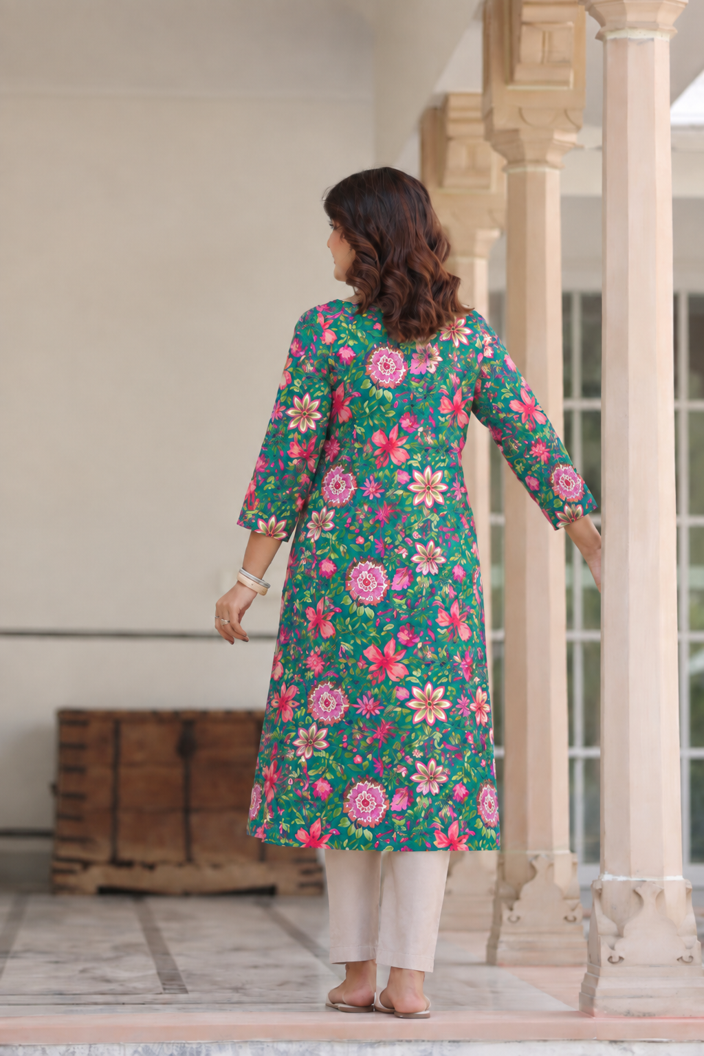 Emerald Bloom Cotton Maternity - Nursing Kurti