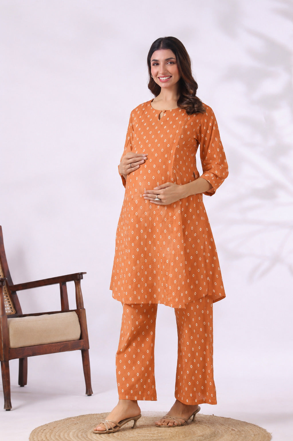 Rustic Bandhej Cotton Maternity - Nursing Co-ord Set