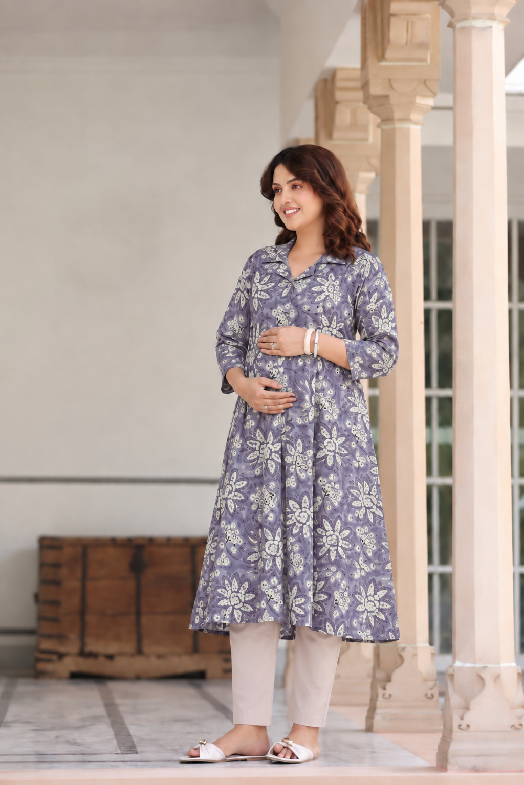Moonlit Florals Cotton Maternity - Nursing Kurti
