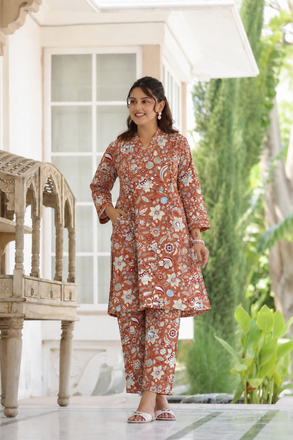 Vintage Petals Cotton Maternity - Nursing Co-ord Set