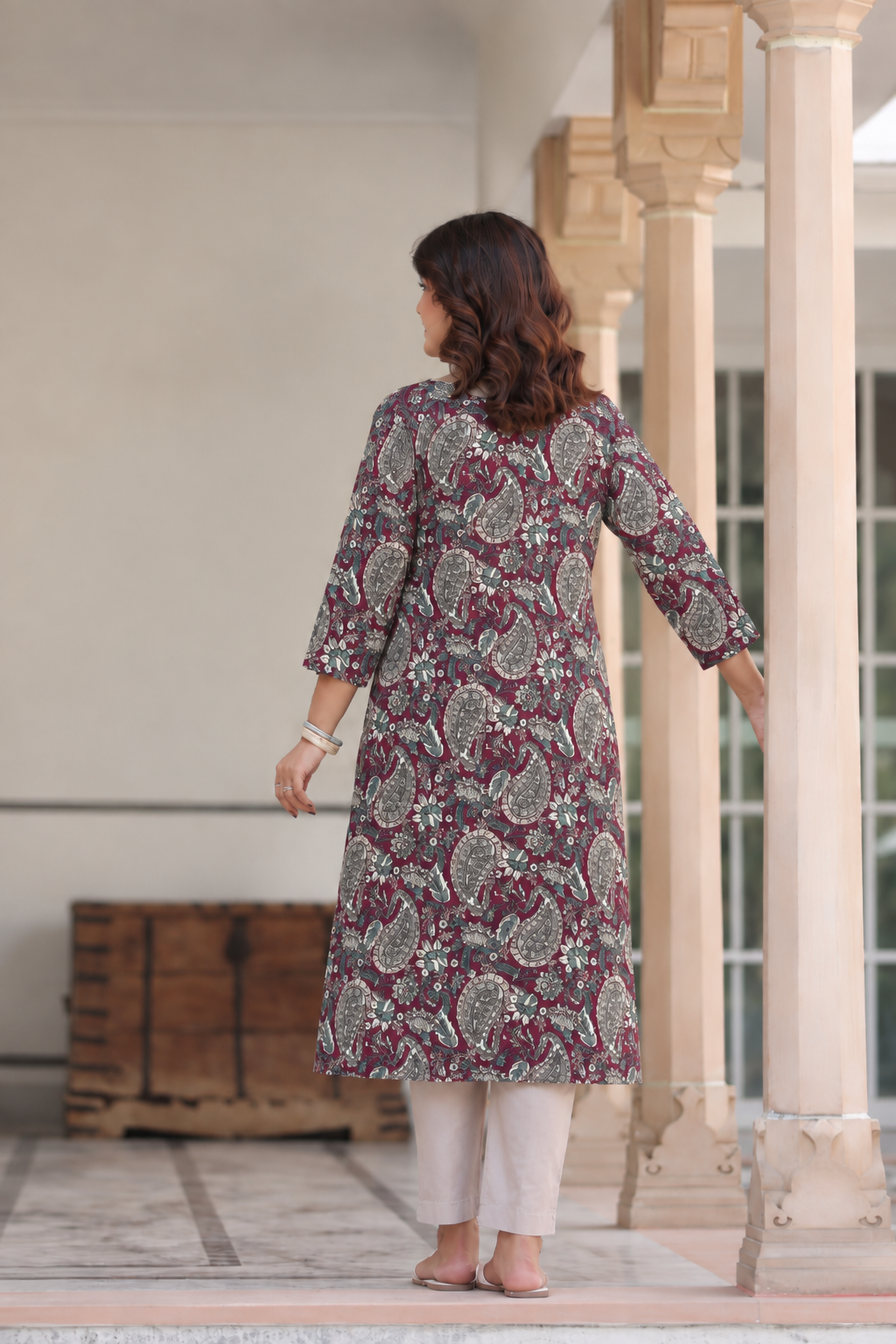 Burgundy Jaal Cotton Maternity - Nursing Kurti