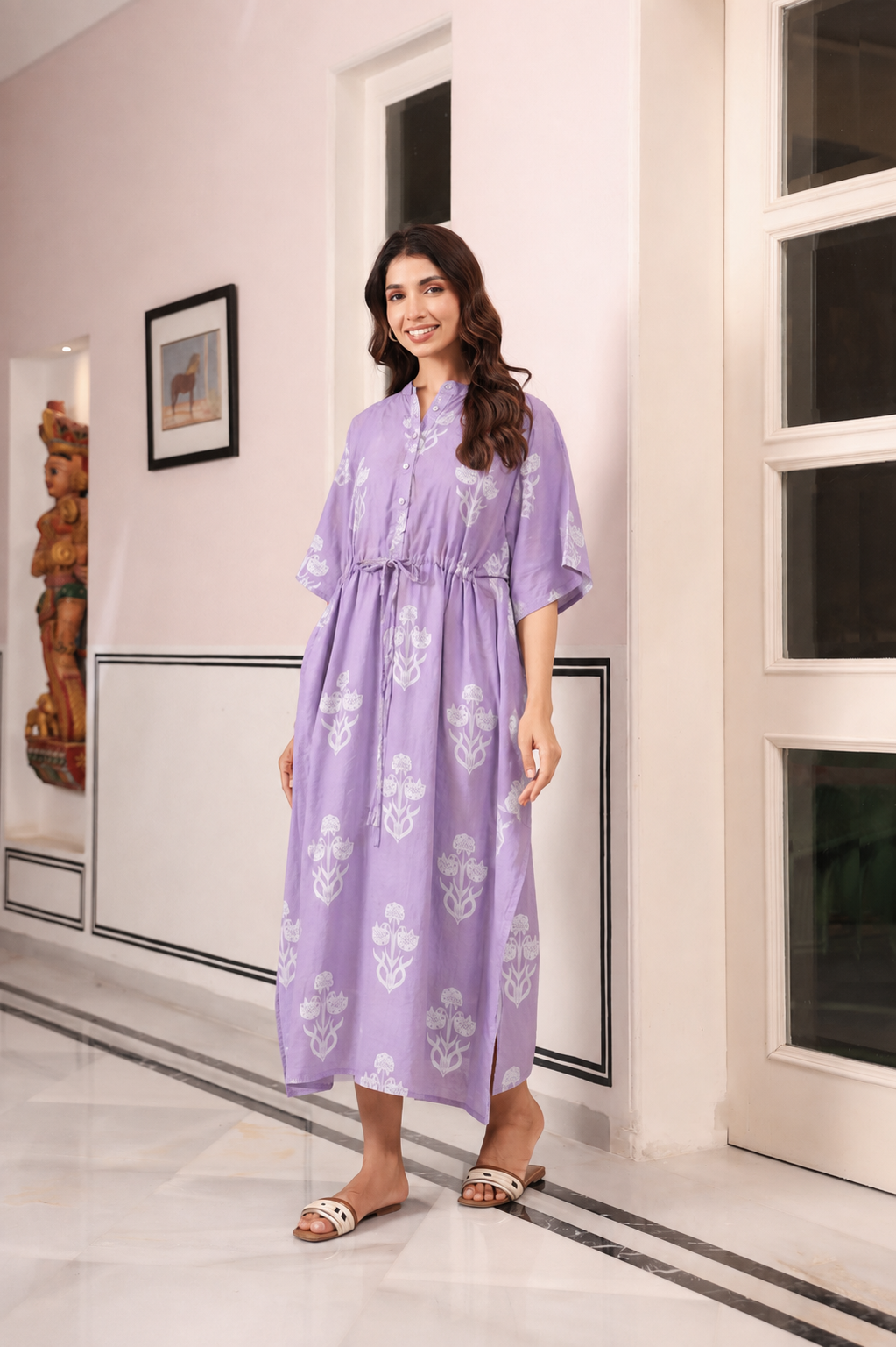 Lavender Dream Boota Cotton Kaftan ( One-Size )