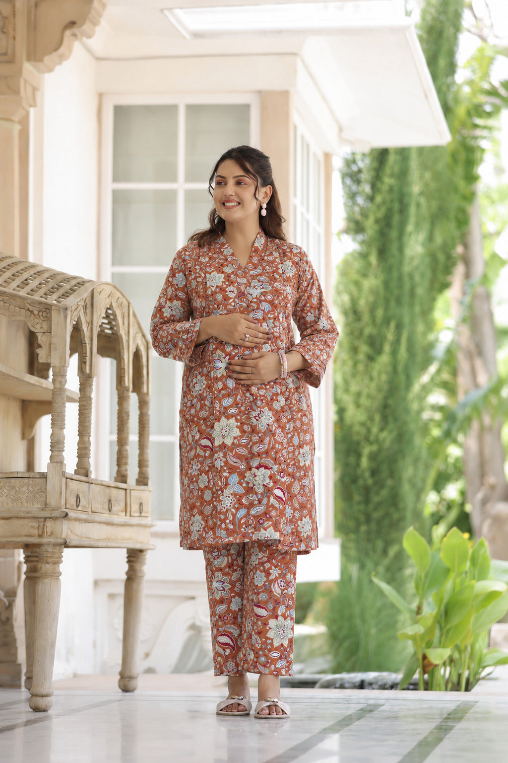Vintage Petals Cotton Maternity - Nursing Co-ord Set
