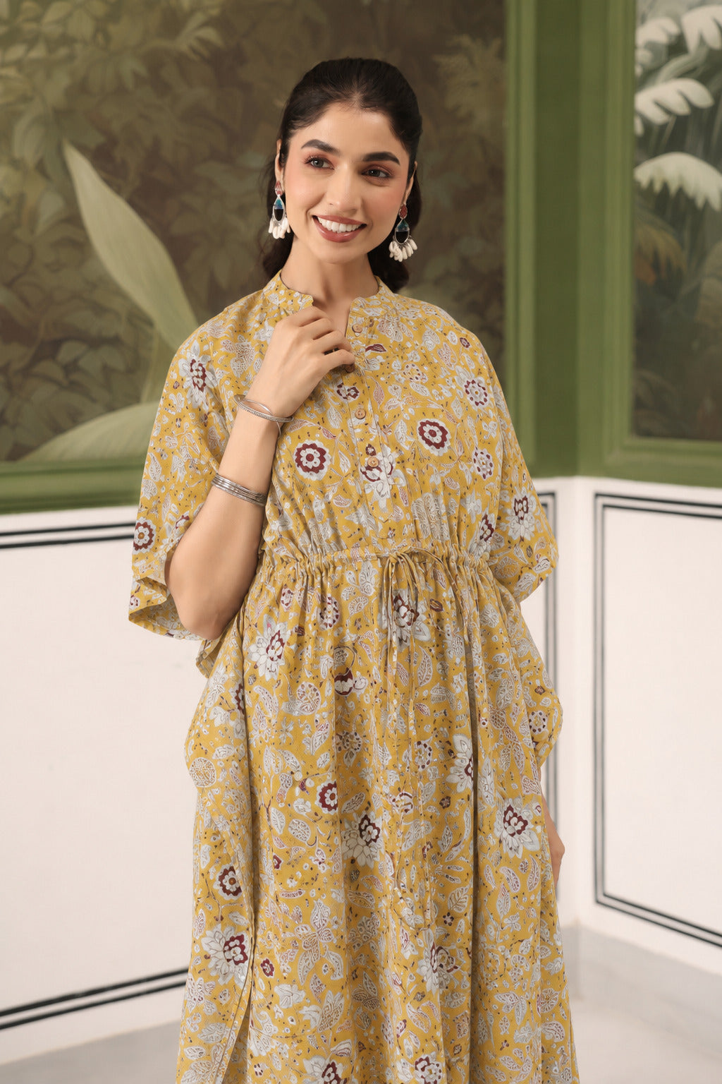 Wildflower Gold Cotton Maternity - Nursing Kaftan ( One-Size )