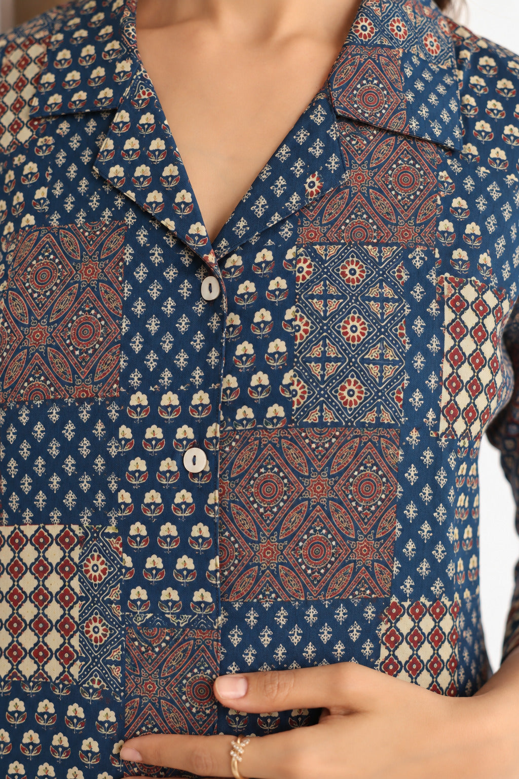 Indigo Patchwork Cotton Maternity - Nursing Kurti