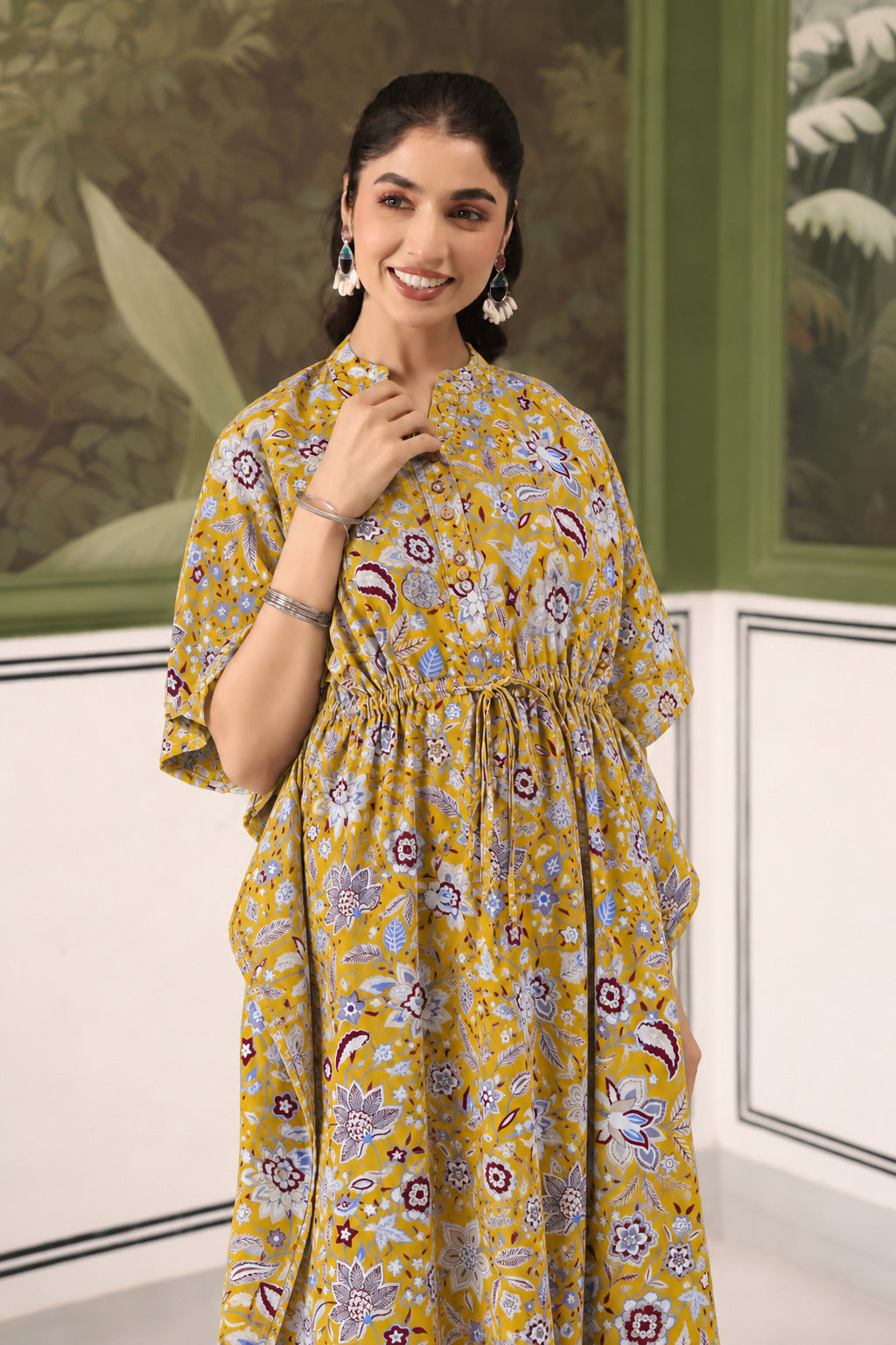 Wildflower Gold Cotton Maternity - Nursing Kaftan ( One-Size )