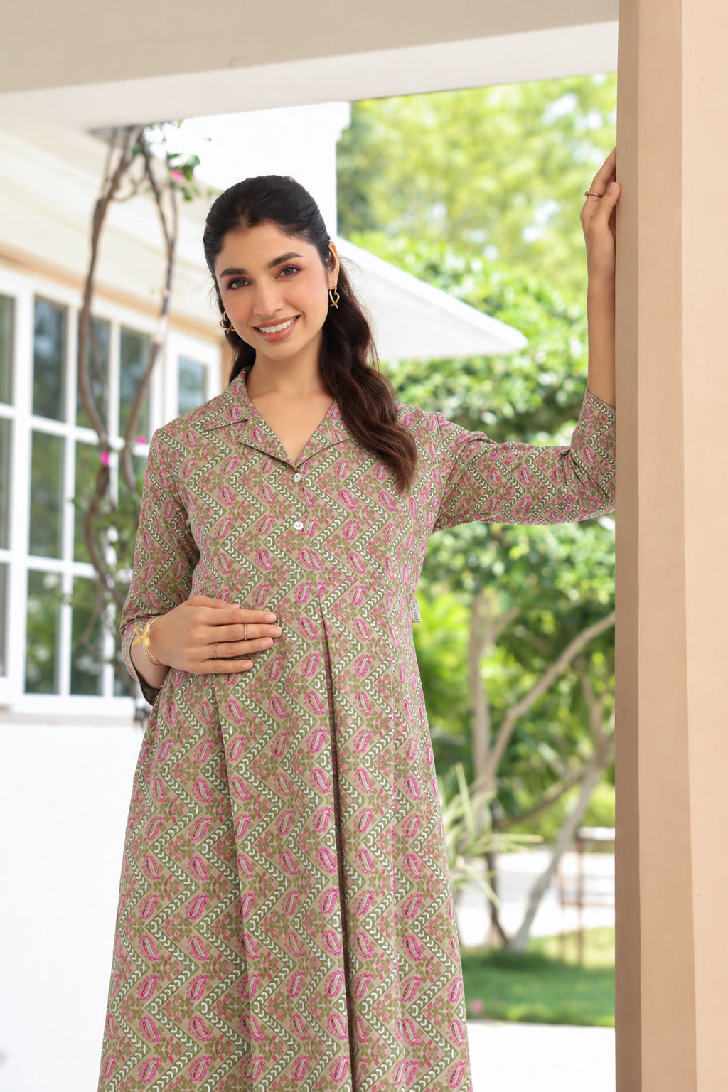 Roseleaf Paisley Cotton Maternity - Nursing Dress