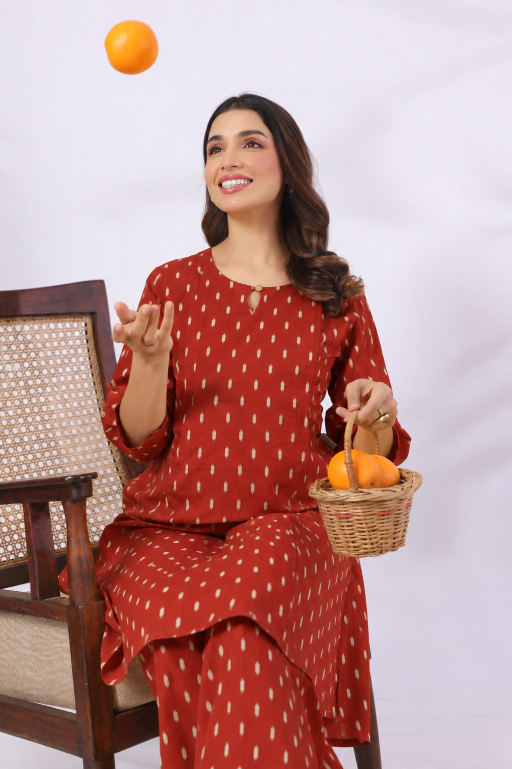 Maroon Loom Print Cotton Maternity - Nursing Co-ord Set