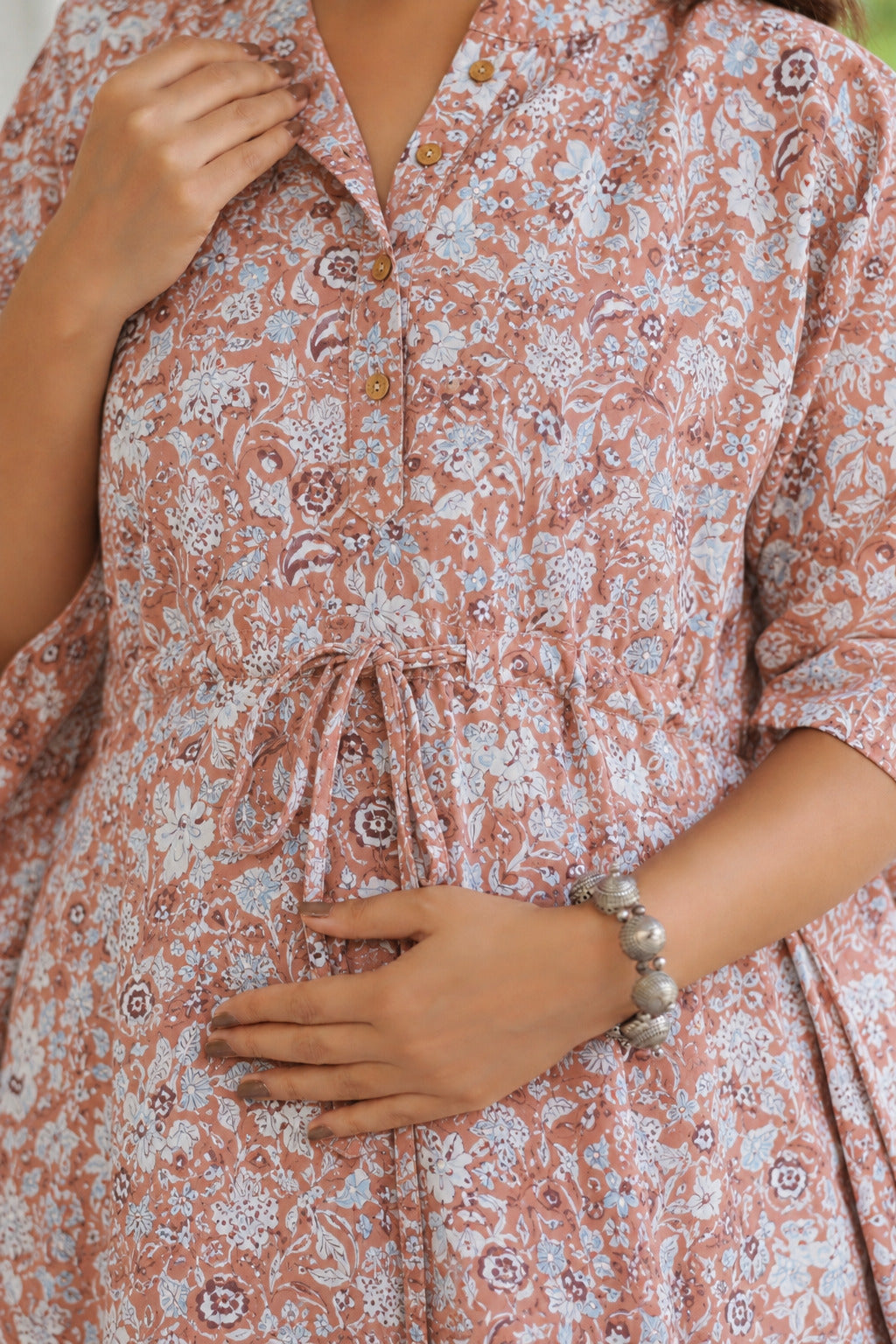 Rustic Petals Cotton Maternity - Nursing Kaftan ( One-Size )
