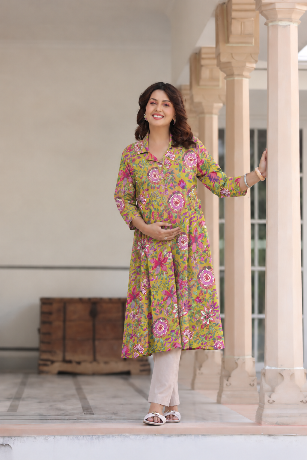 Sunshine Floral Cotton Maternity - Nursing Kurti