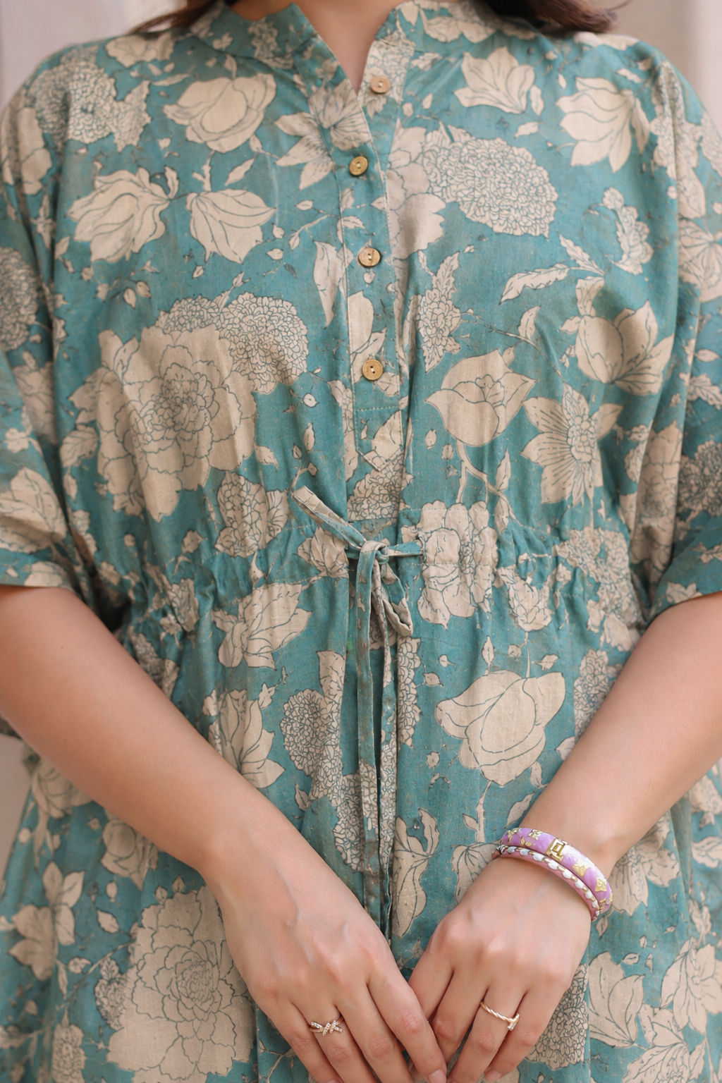 Teal Gardenia Cotton Kaftan ( One-Size )