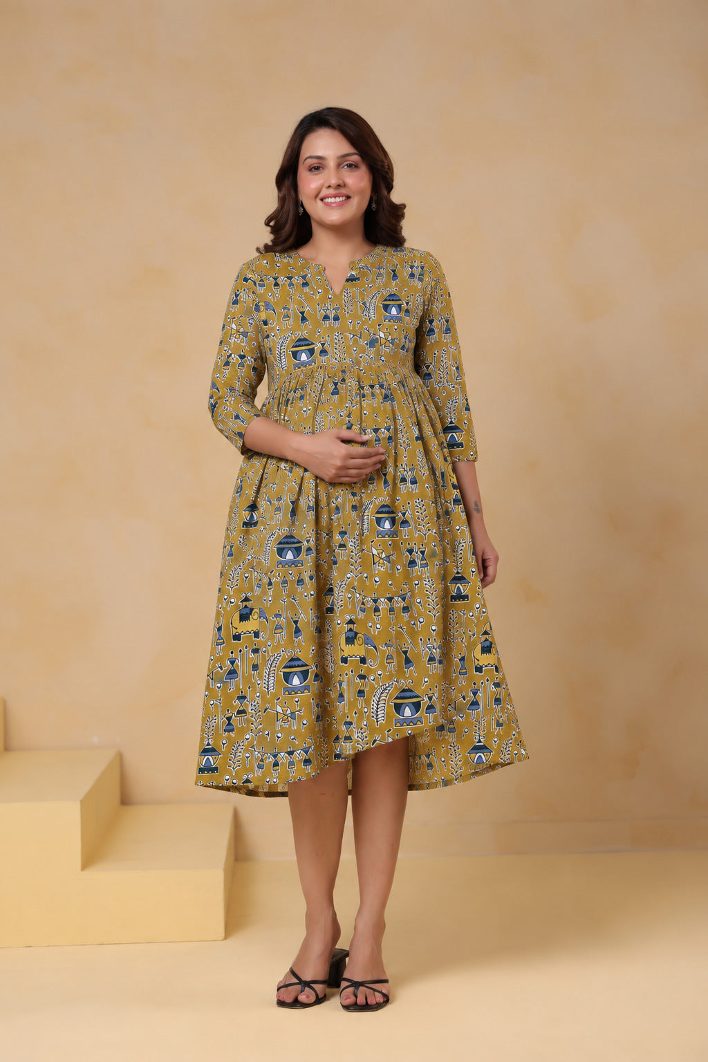 Mustard Tribal Tales Cotton Maternity - Nursing Dress