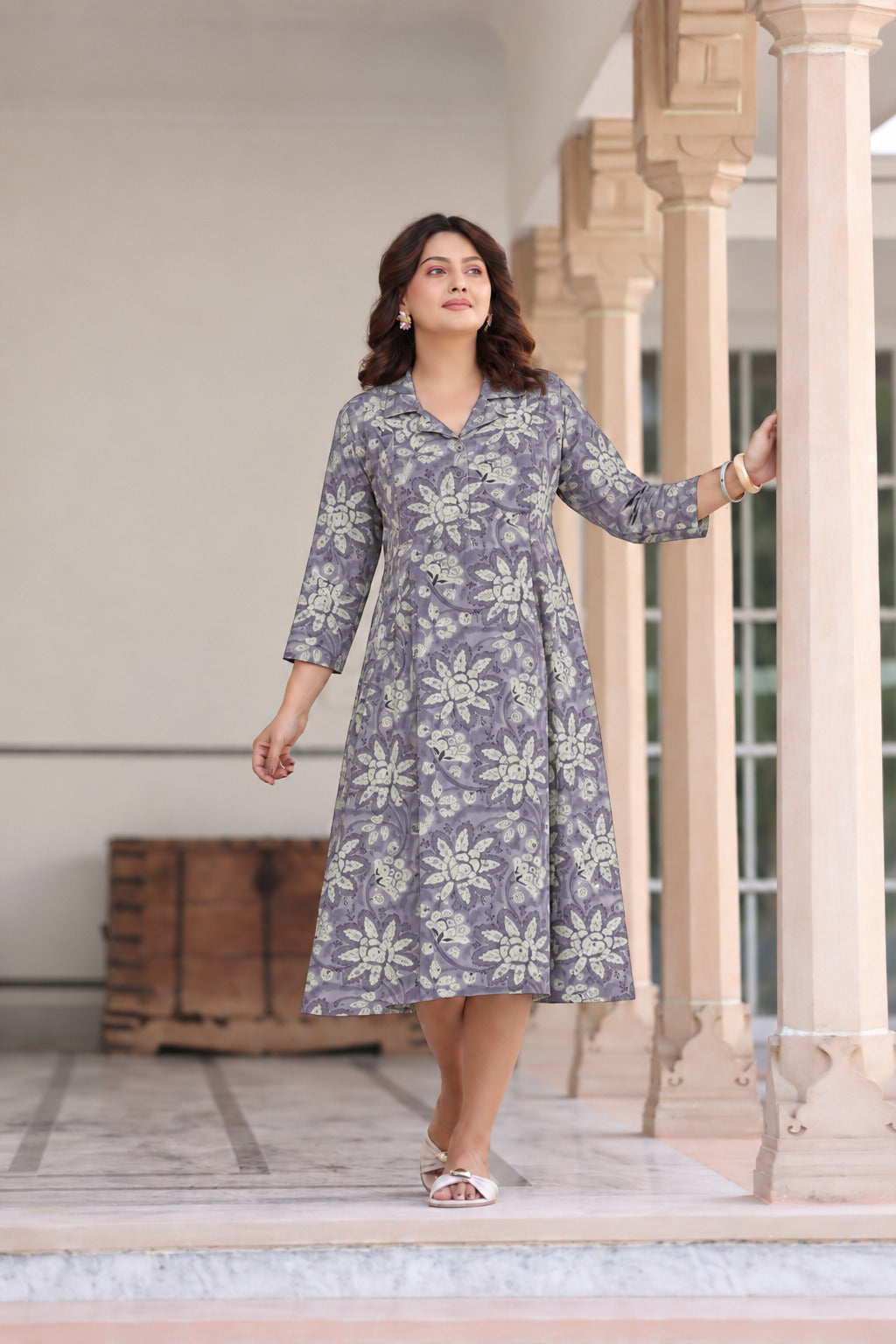 Moonlit Florals Cotton Maternity - Nursing Dress
