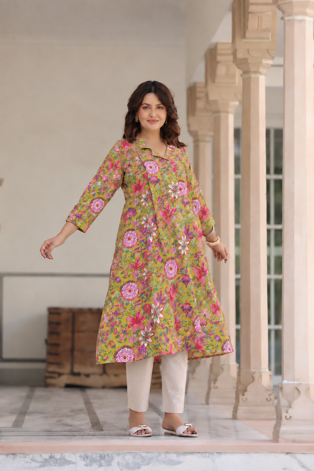 Sunshine Floral Cotton Maternity - Nursing Kurti