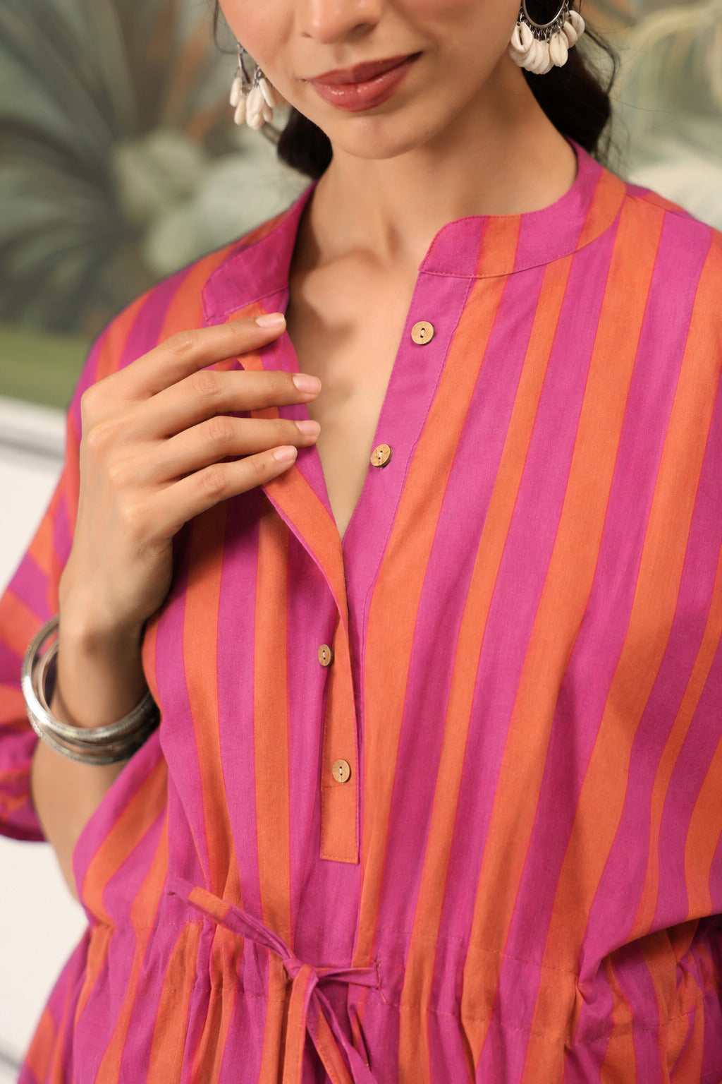 Rani Coral Stripes Cotton Maternity - Nursing Kaftan ( One-Size )