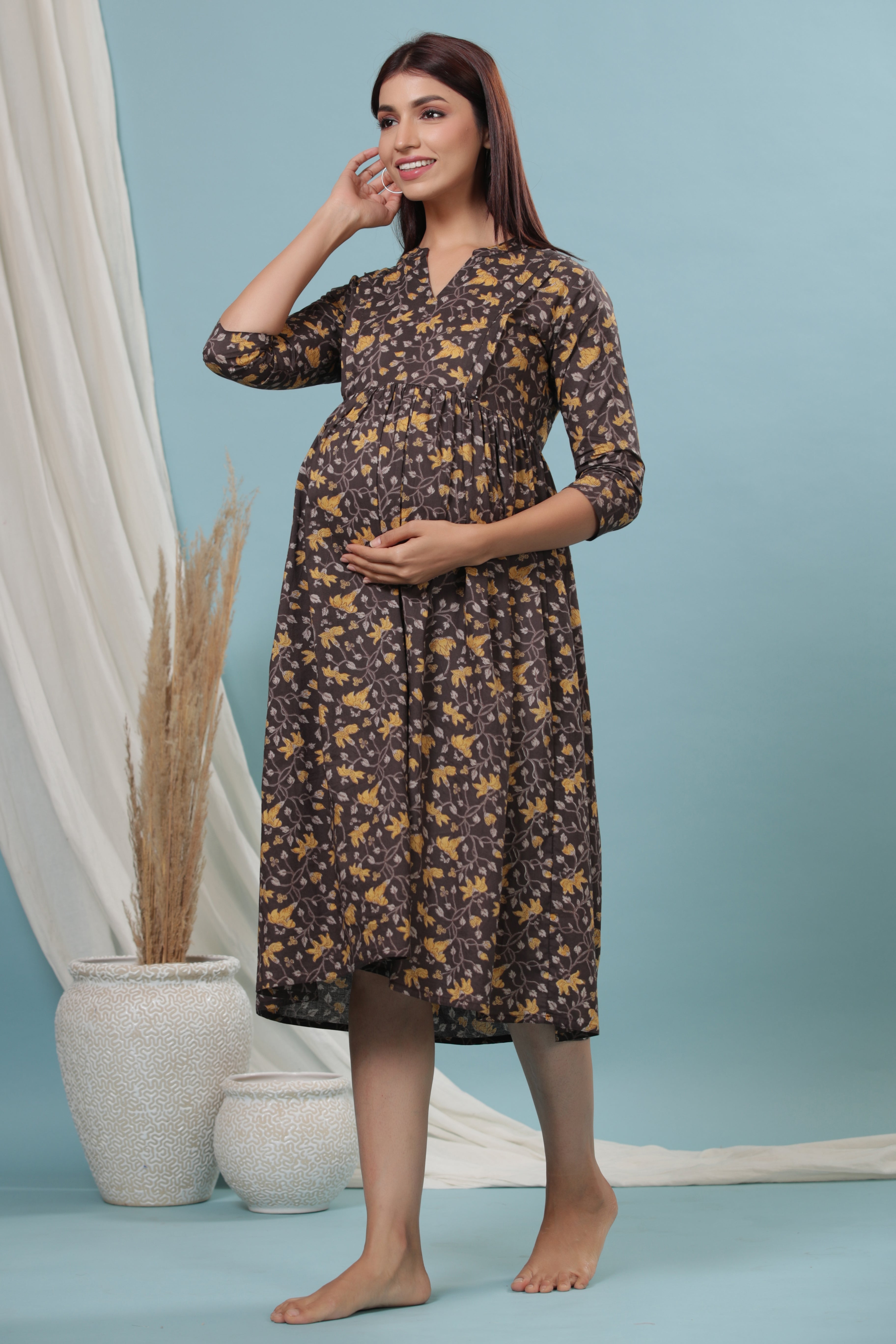 Cinnamon Jaal Cotton Maternity - Nursing Dress