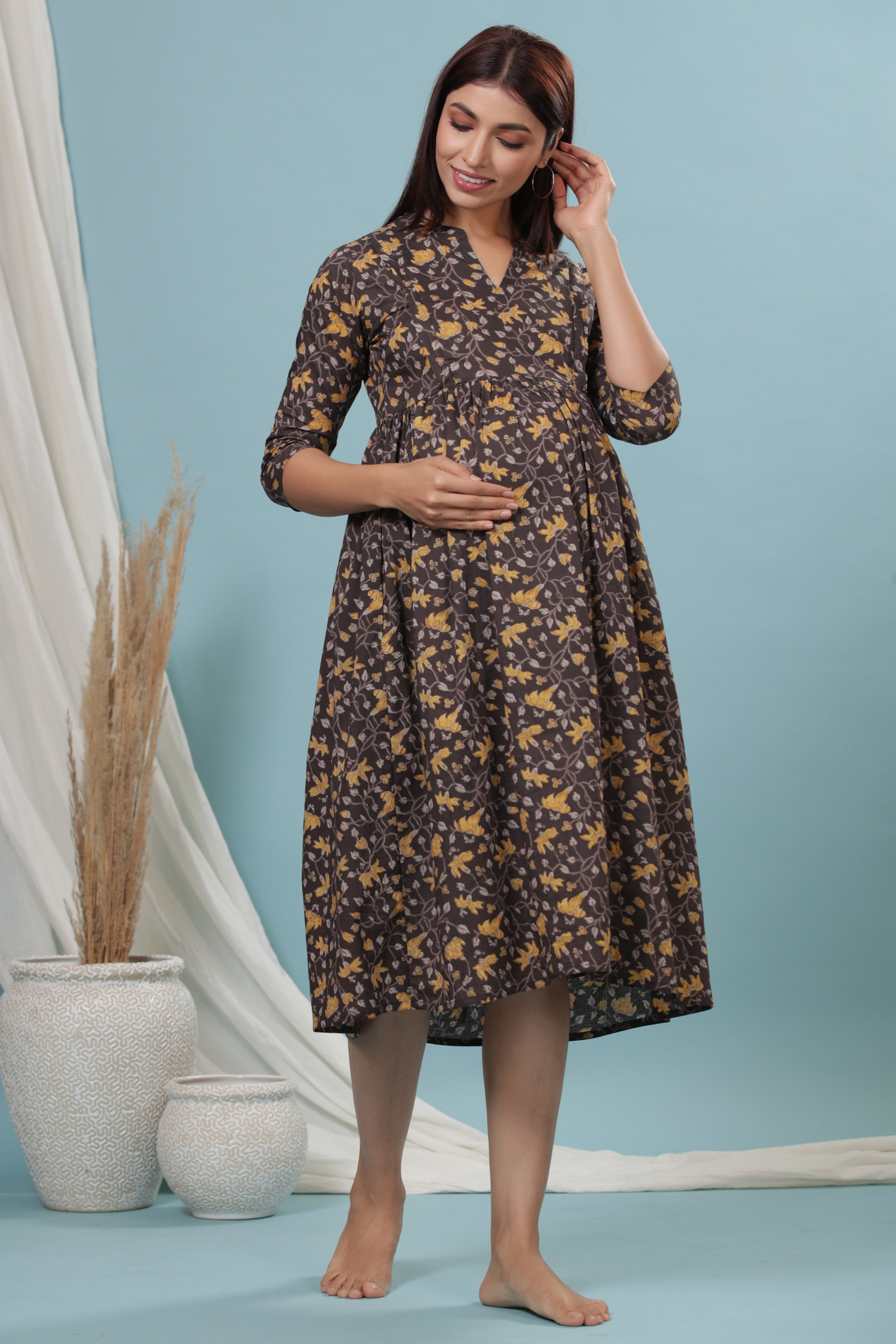 Cinnamon Jaal Cotton Maternity - Nursing Dress