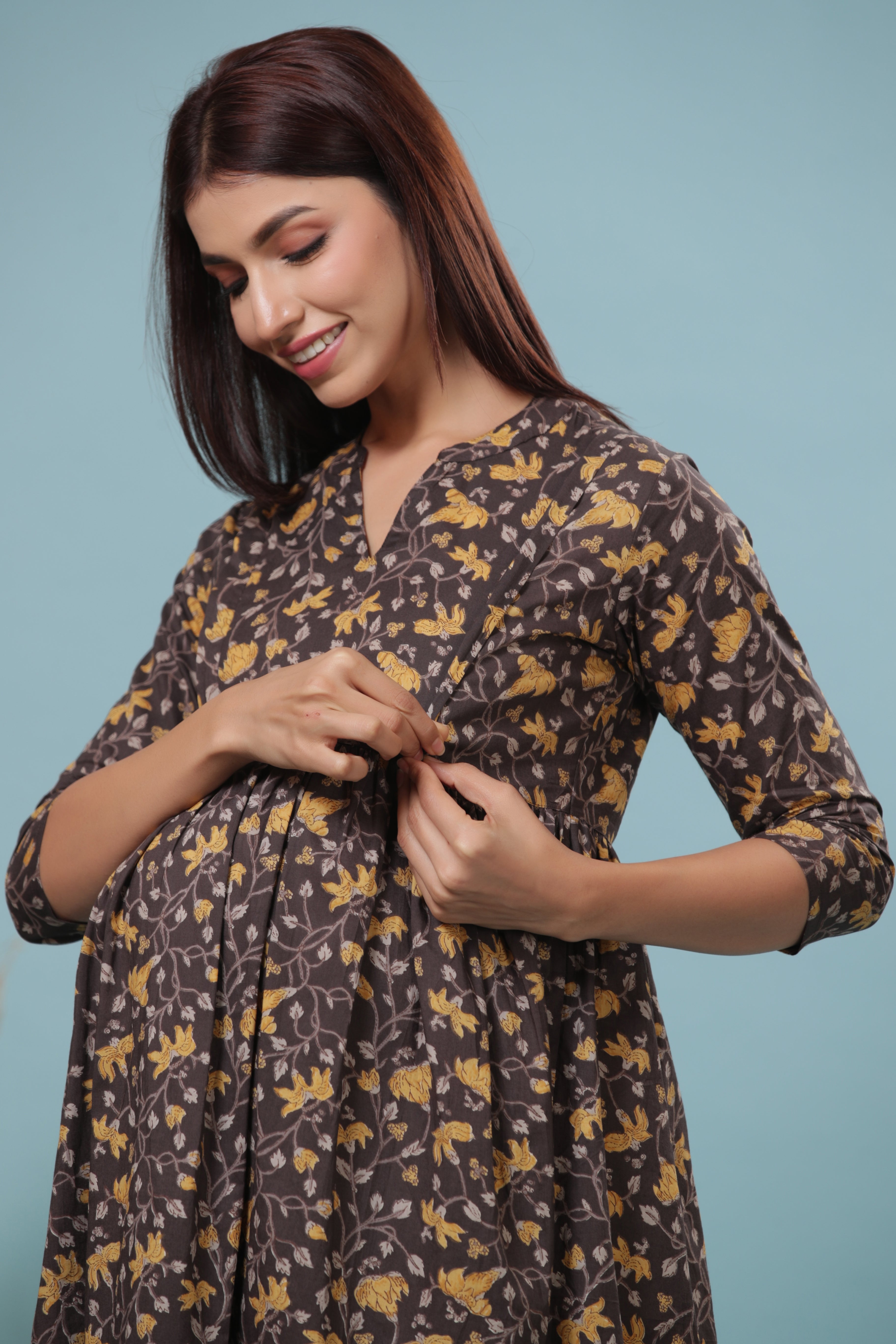 Cinnamon Jaal Cotton Maternity - Nursing Dress