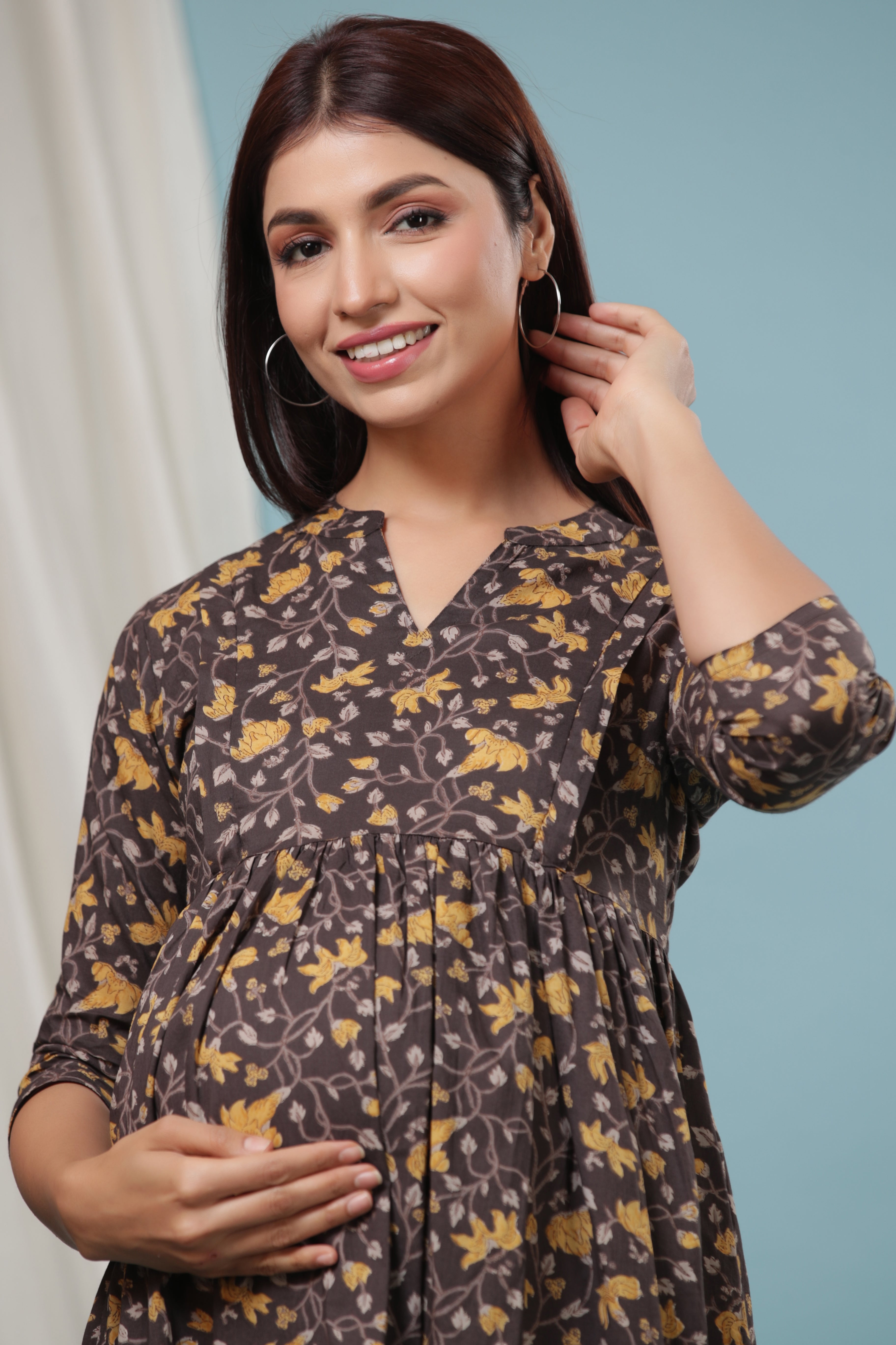 Cinnamon Jaal Cotton Maternity - Nursing Dress