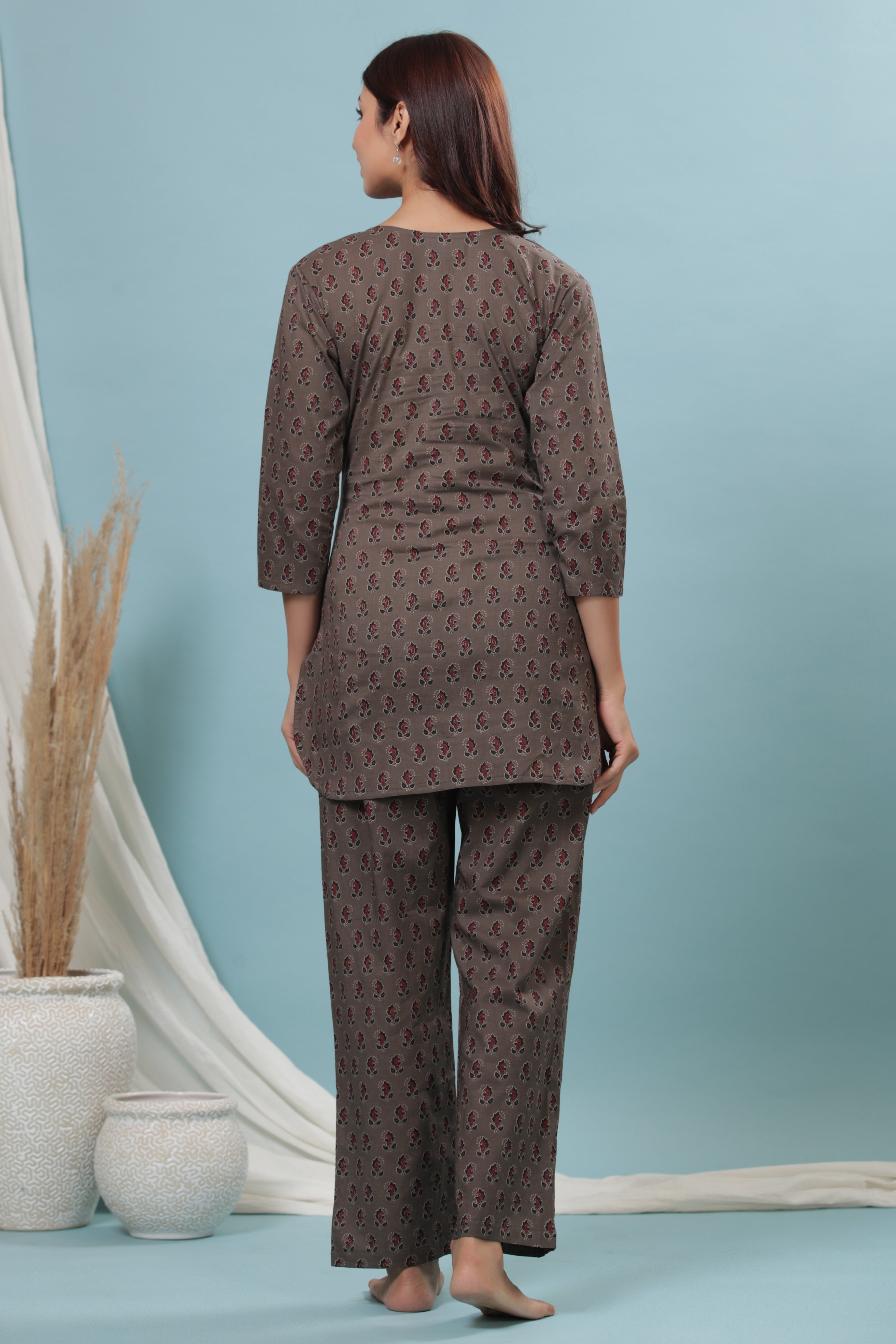 Intense Grey Booti Cotton Maternity - Nursing Co-ord Set