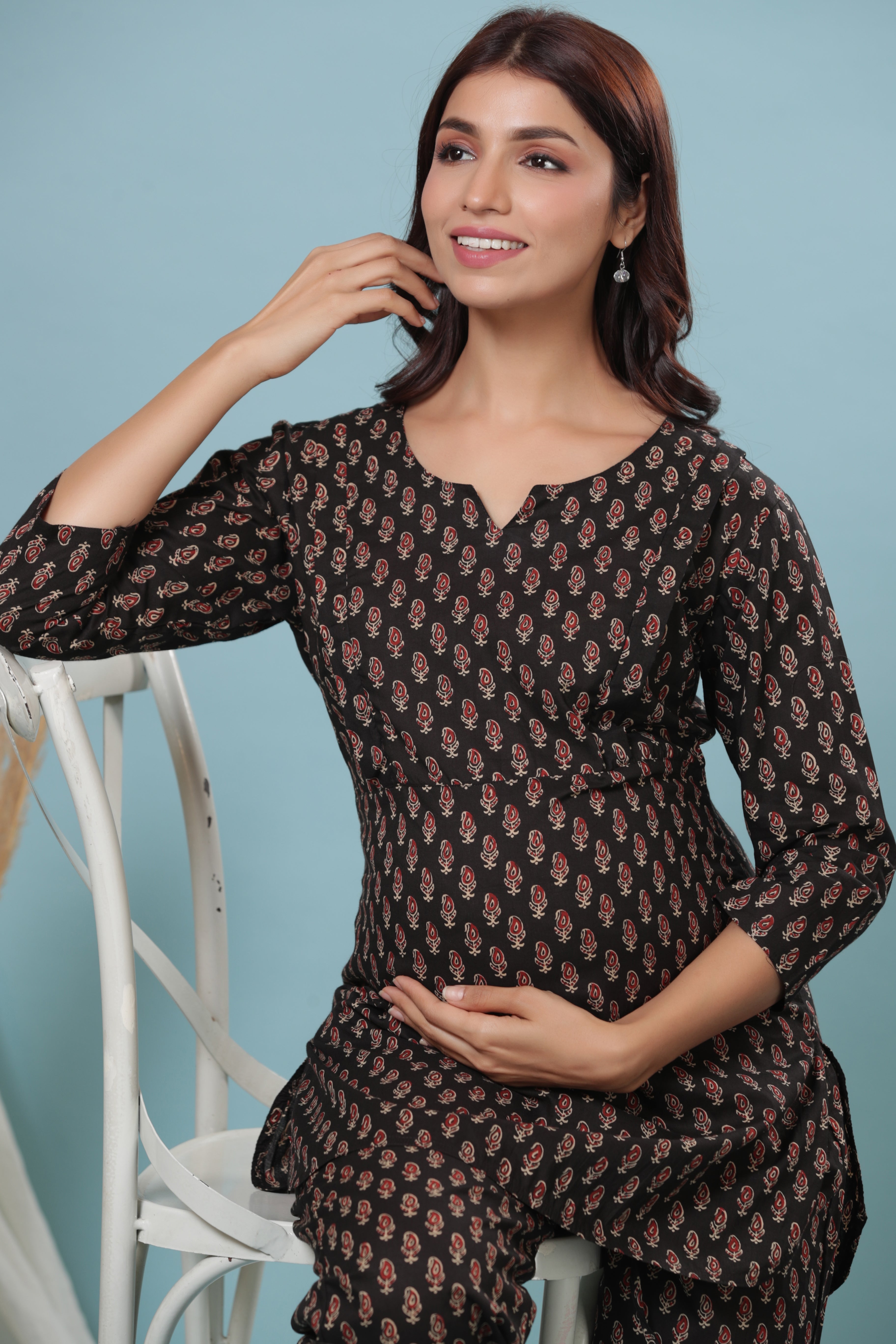 Charcoal Booti Cotton Maternity - Nursing Co-ord Set