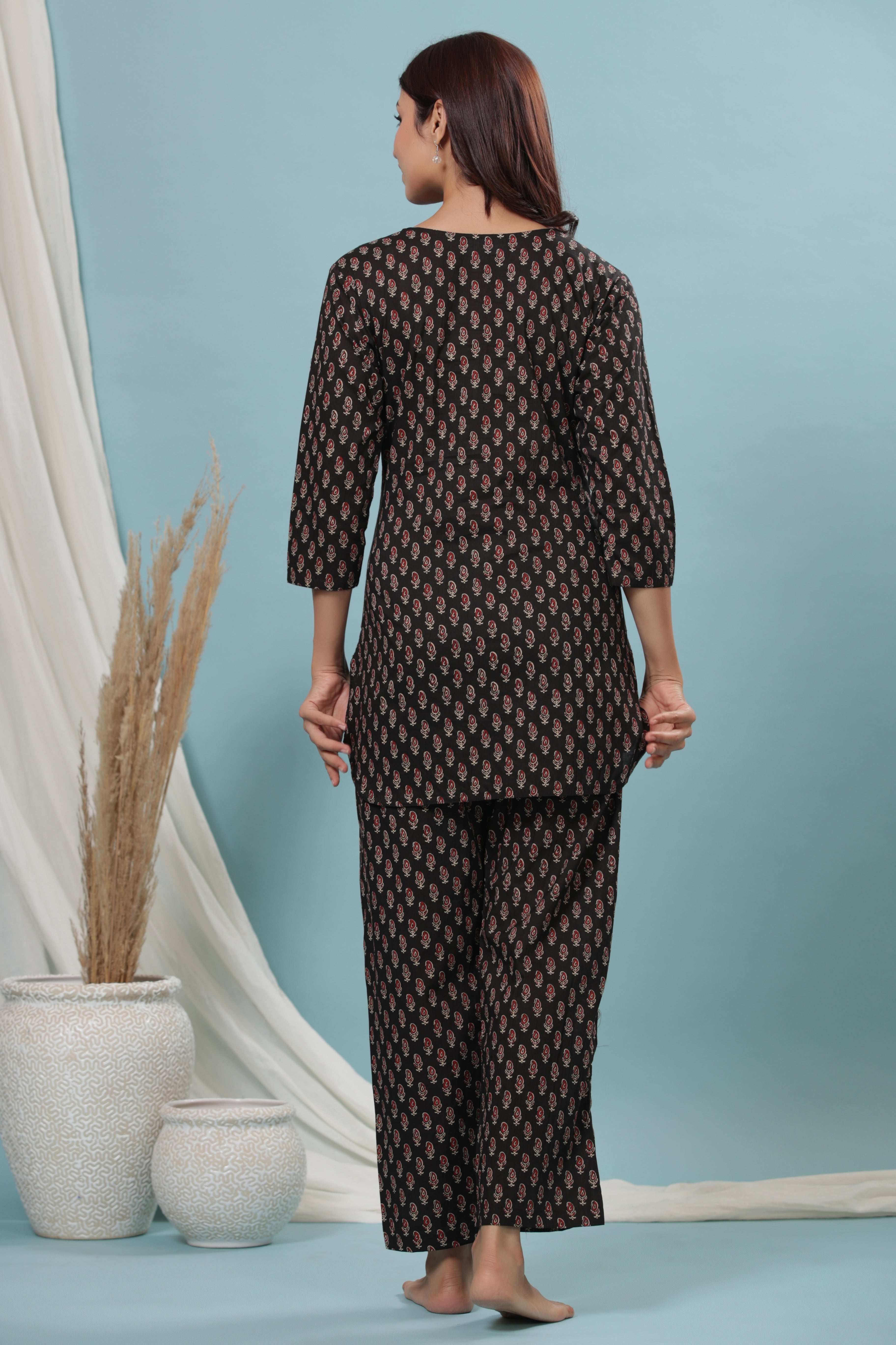 Charcoal Booti Cotton Maternity - Nursing Co-ord Set