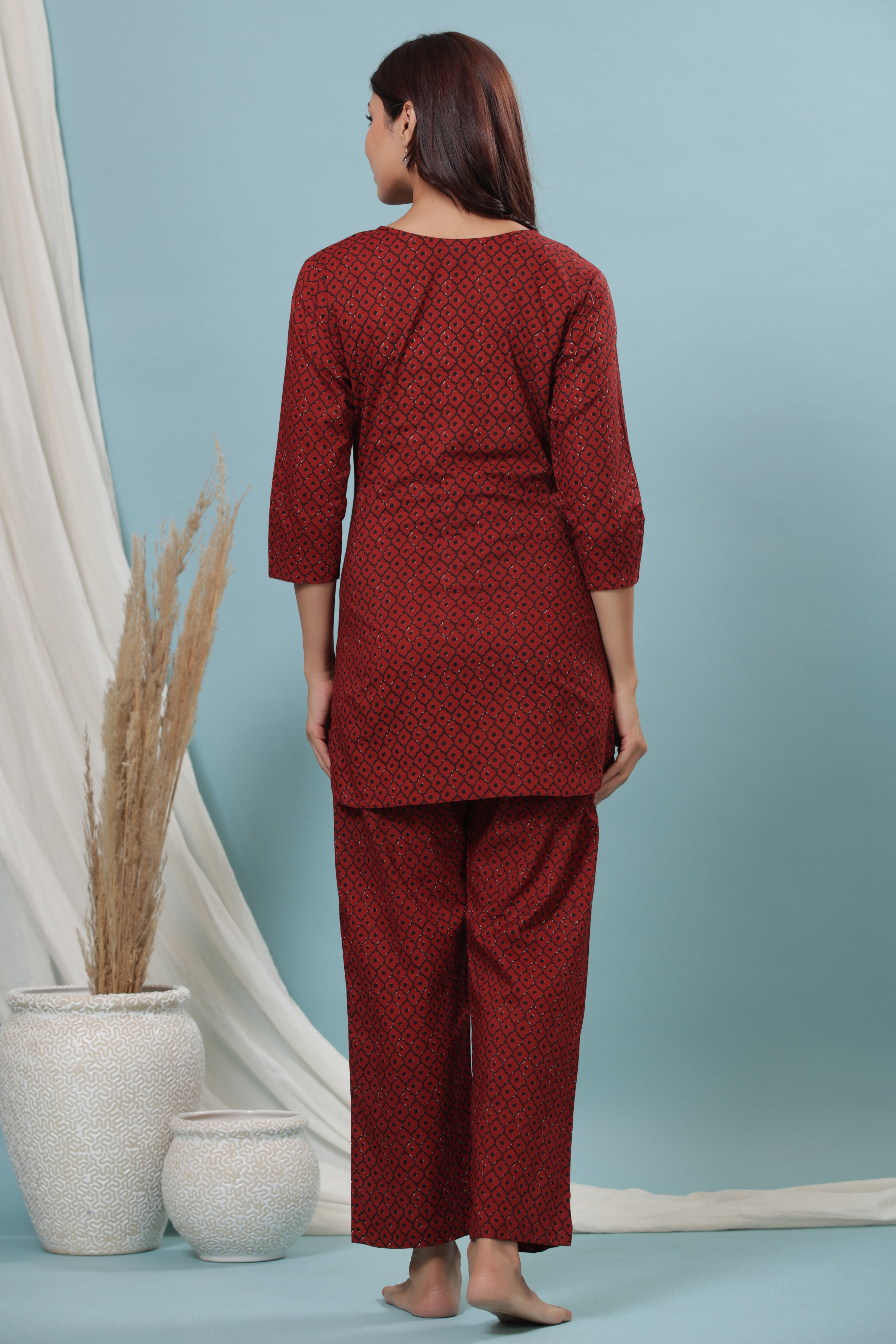 Terracotta Bandhani Cotton Maternity - Nursing Co-ord Set