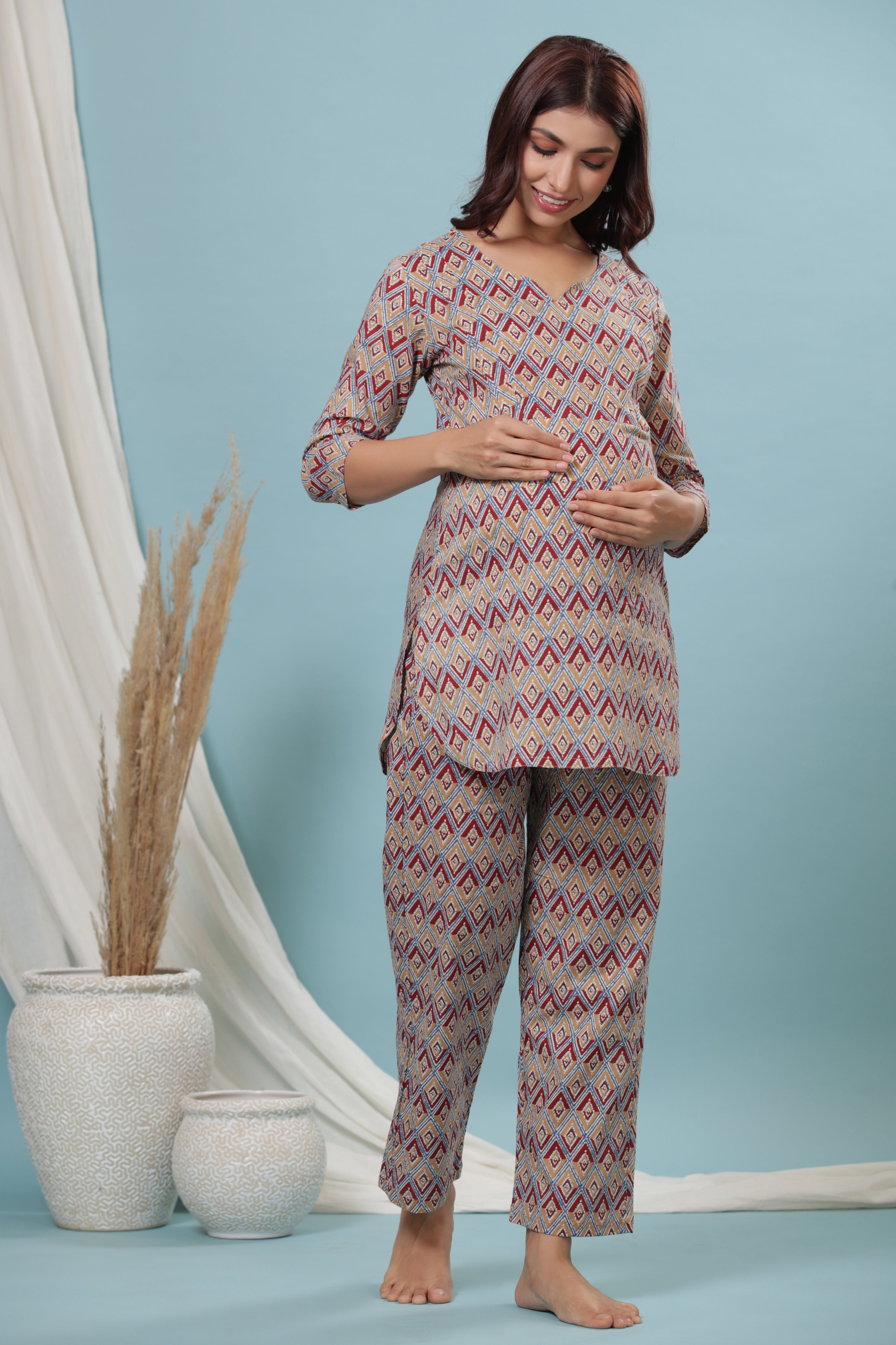 Jazzy Abstract Cotton Maternity - Nursing Co-ord Set