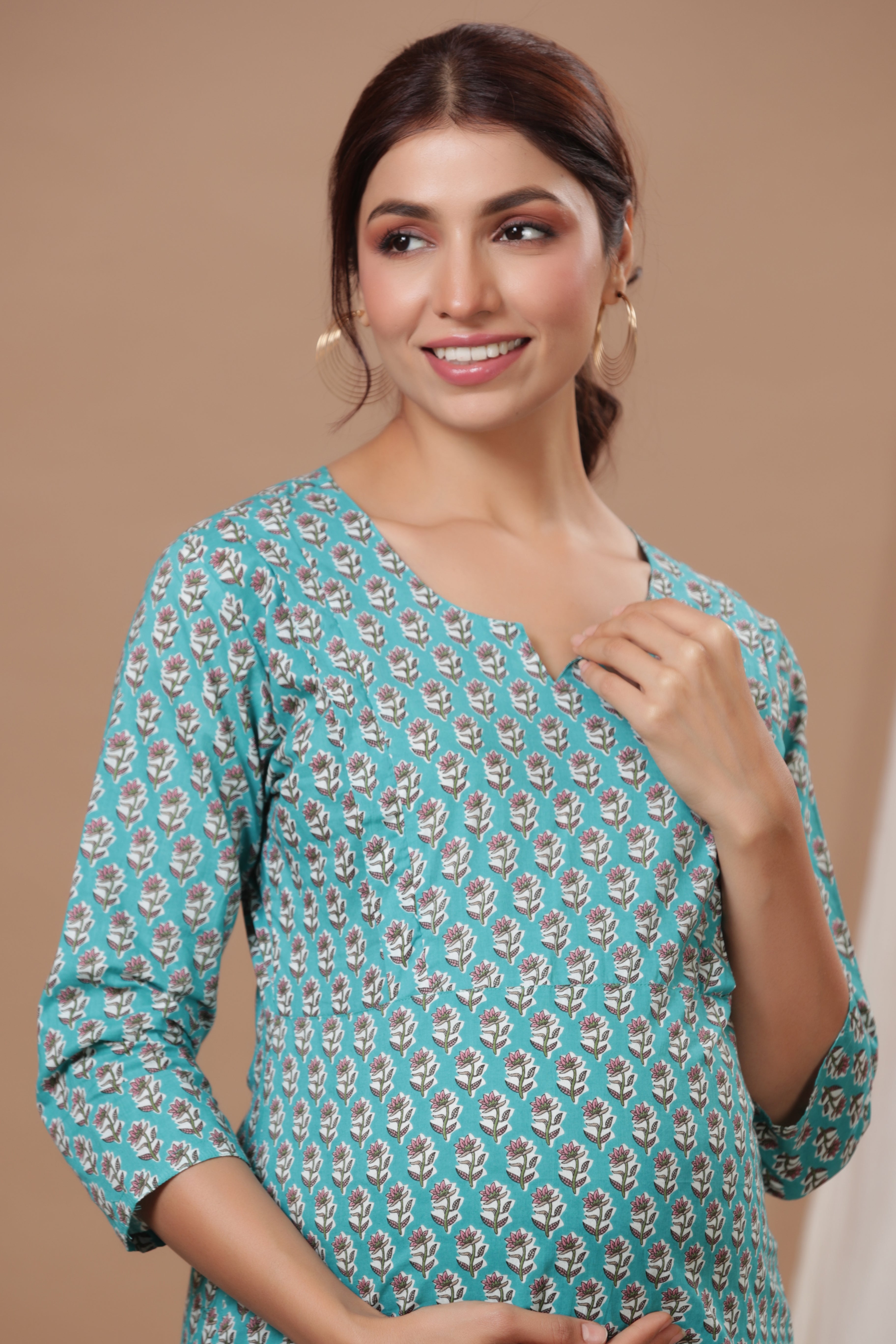 Tempo Teal Cotton Maternity - Nursing Co-ord Set