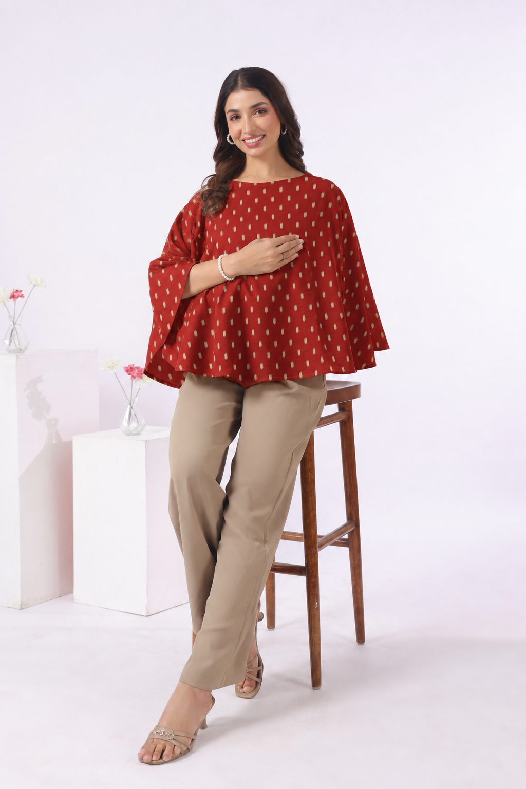 Maroon Loom Print Cotton Nursing Cover (One-Size)
