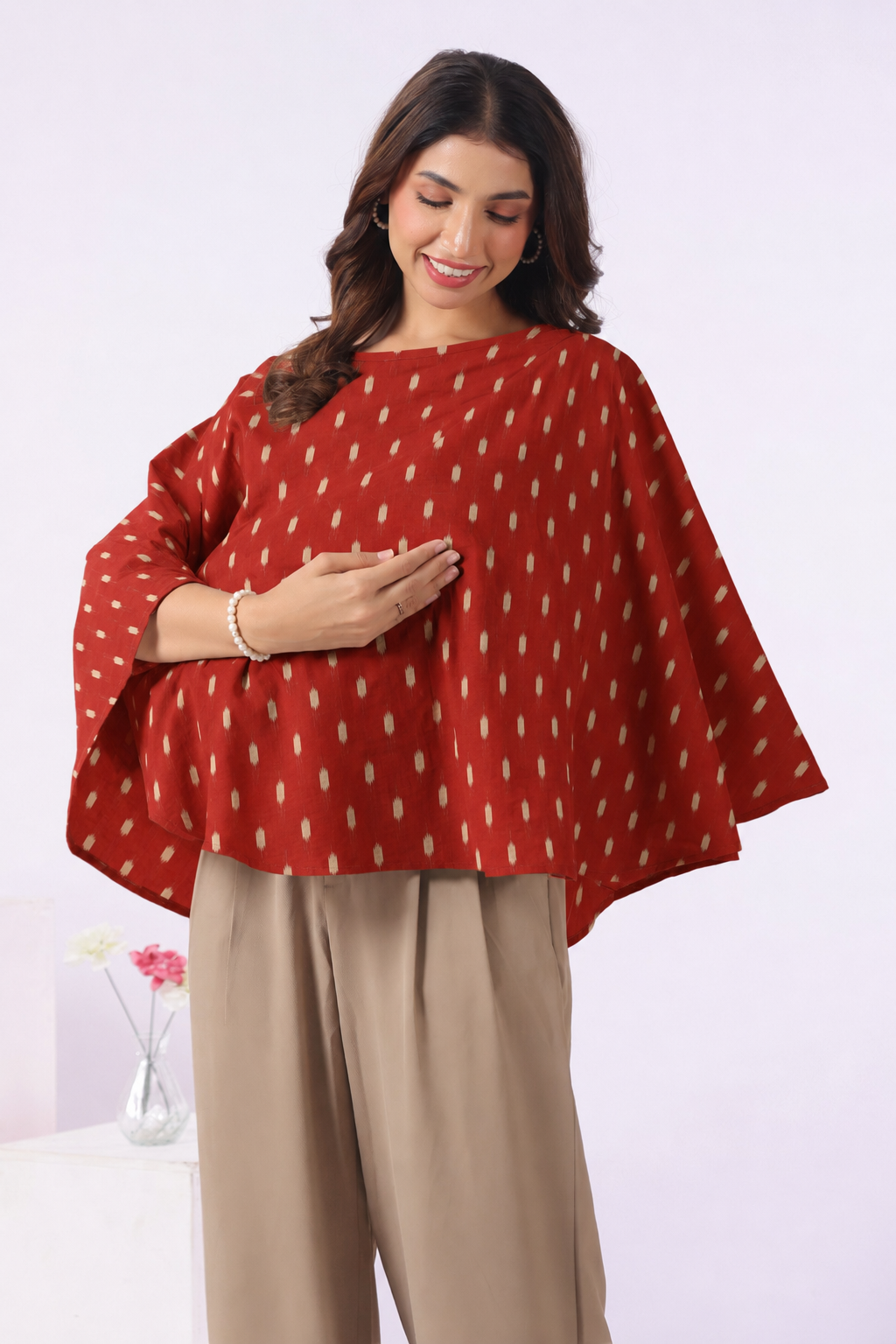 Maroon Loom Print Cotton Nursing Cover (One-Size)