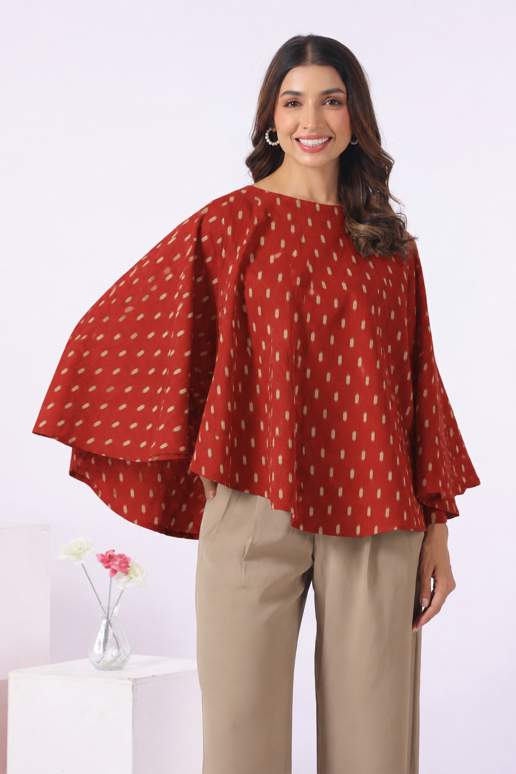 Maroon Loom Print Cotton Nursing Cover (One-Size)