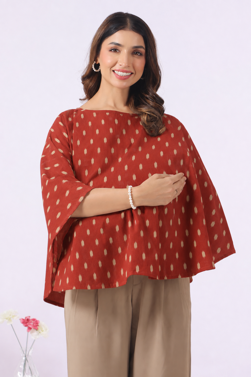 Maroon Loom Print Cotton Nursing Cover (One-Size)