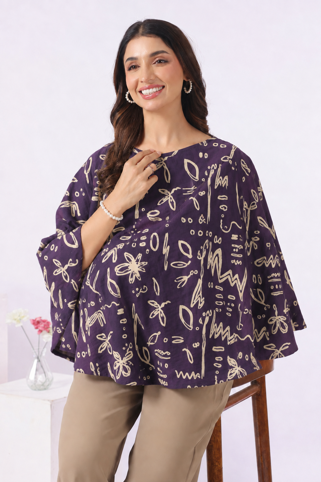 Purple Doodle Garden Cotton Nursing Cover (One-Size)