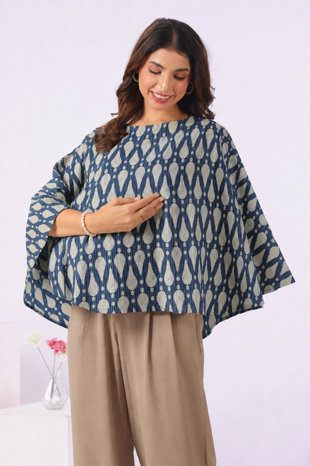 Navy Ikat Raindrop Cotton Nursing Cover (One-Size)
