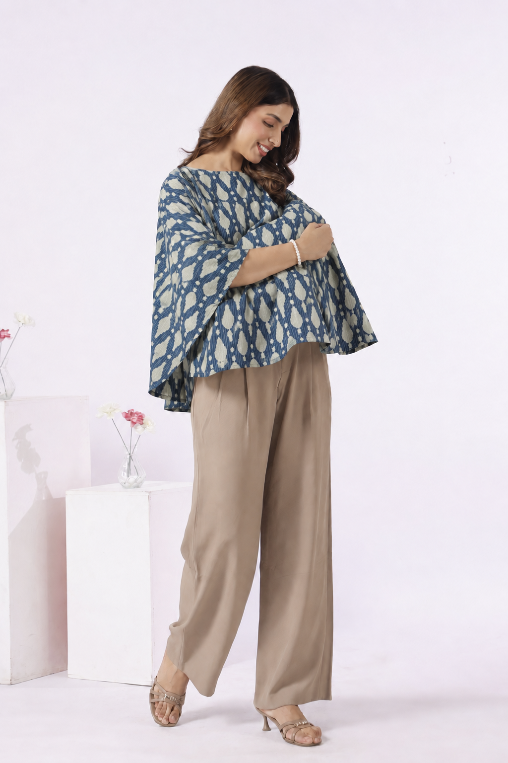 Navy Ikat Raindrop Cotton Nursing Cover (One-Size)