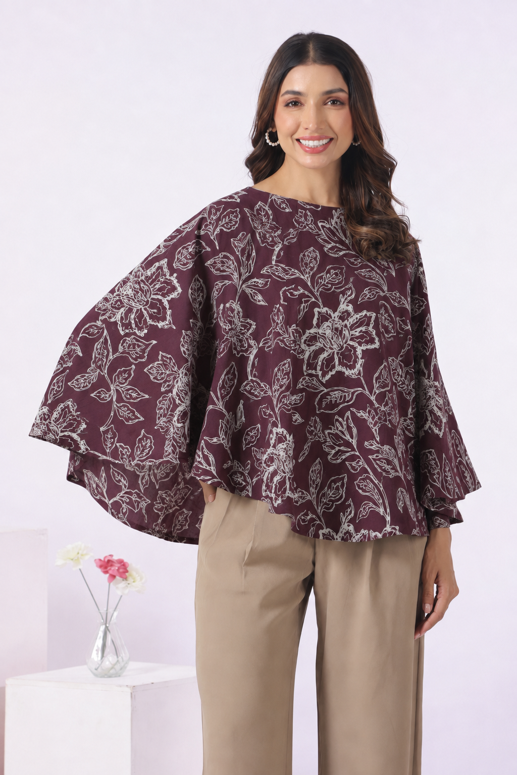 Plum Leaf Print Cotton Nursing Cover (One-Size)