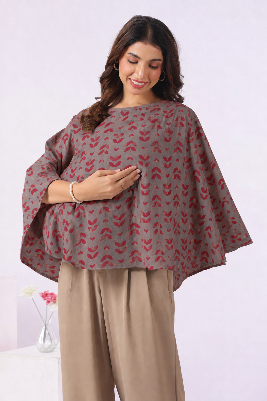 Grey Berry Leaves Cotton Nursing Cover (One-Size)