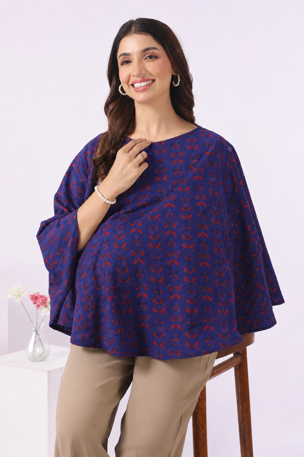 Indigo Petal Wave Cotton Nursing Cover (One-Size)